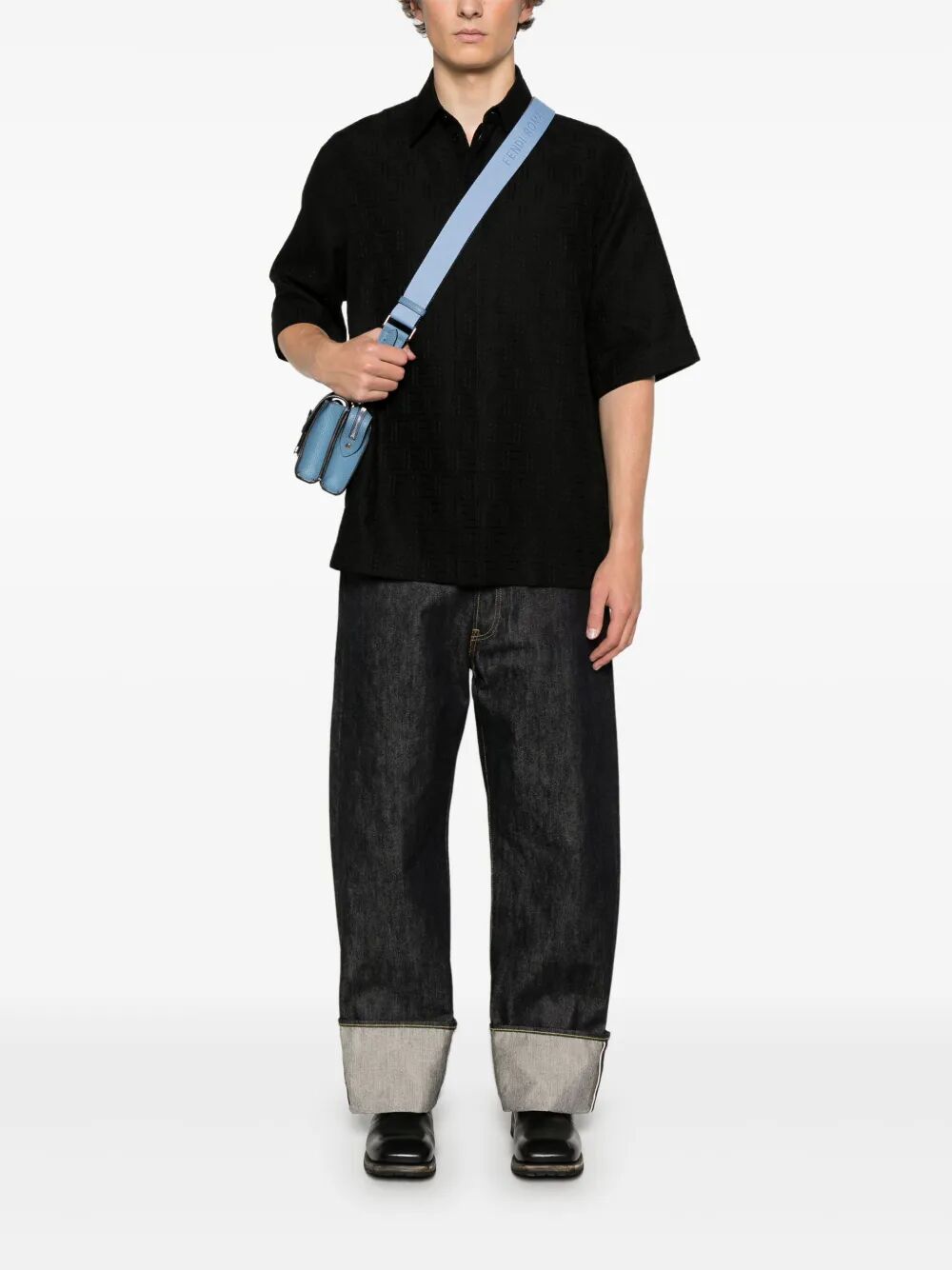 Fendi Men Linen Ff Jacquard Oversize Shirt