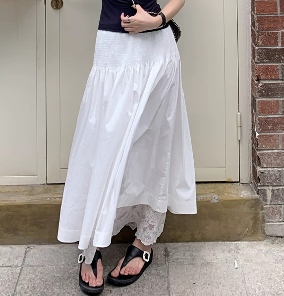 Women Wear Pleated Skirt Women High Waist A line Slimming Elegant Elastic Draping Long Skirt