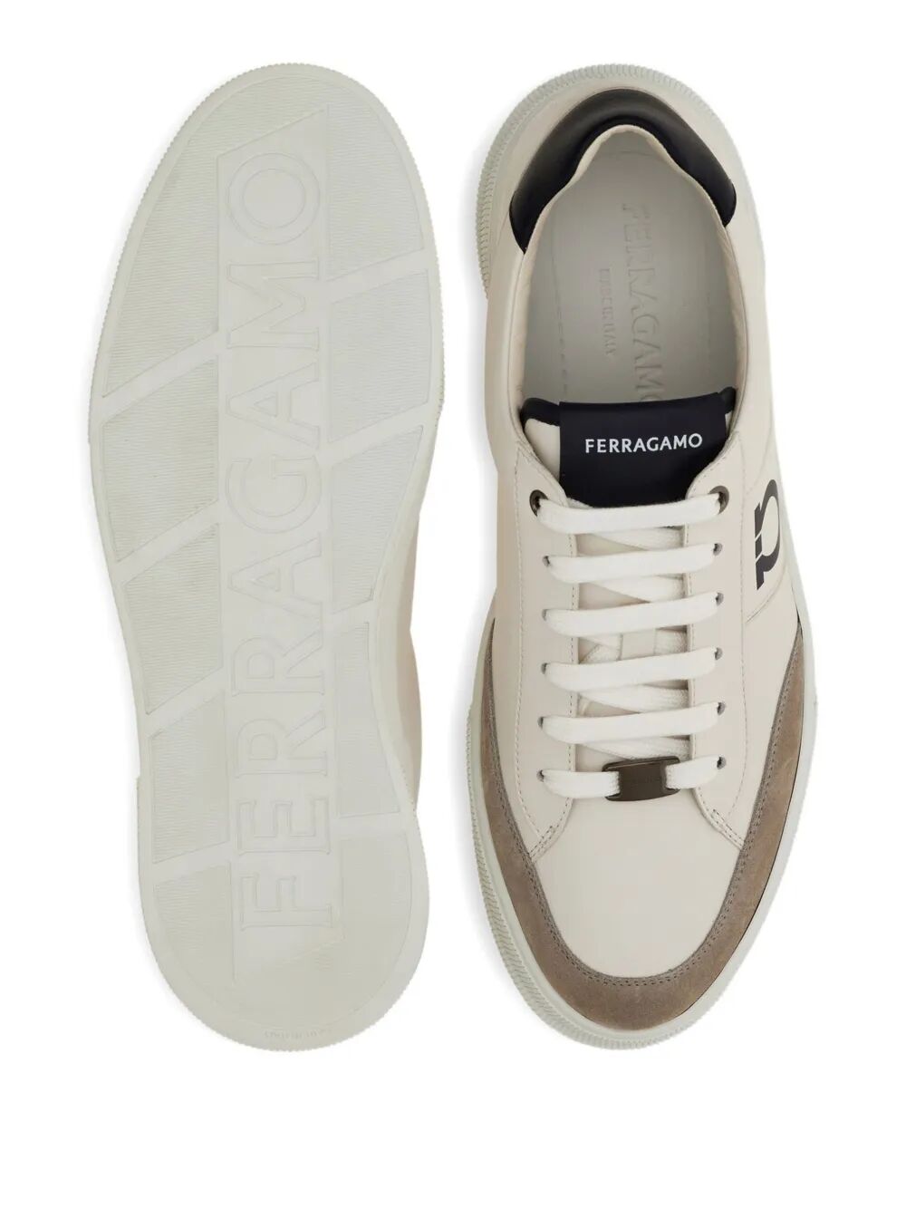 Ferragamo Men Alaska Leather And Suede Sneaker With Gancini Detail