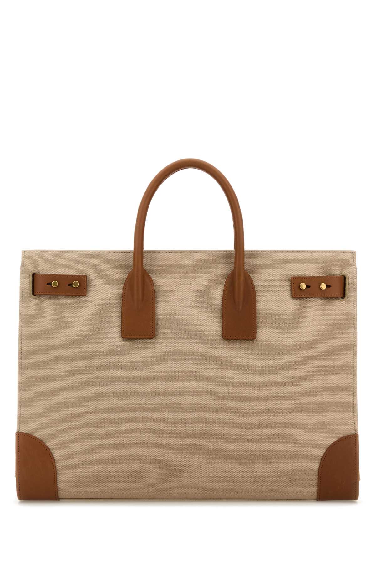 Saint Laurent Men Two-Tone Canvas And Leather Large Sac De Jour Handbag