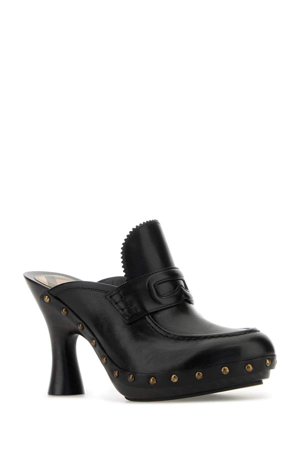 Burberry Women Black Leather Mules