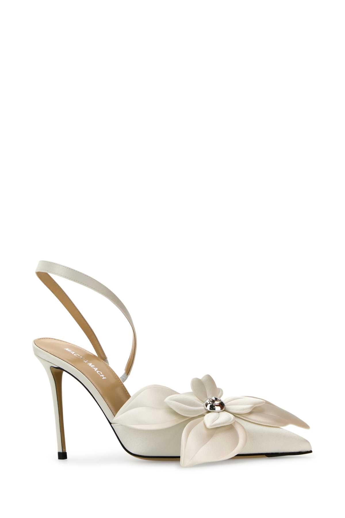 Mach&Mach Women White Satin Orchid Pumps