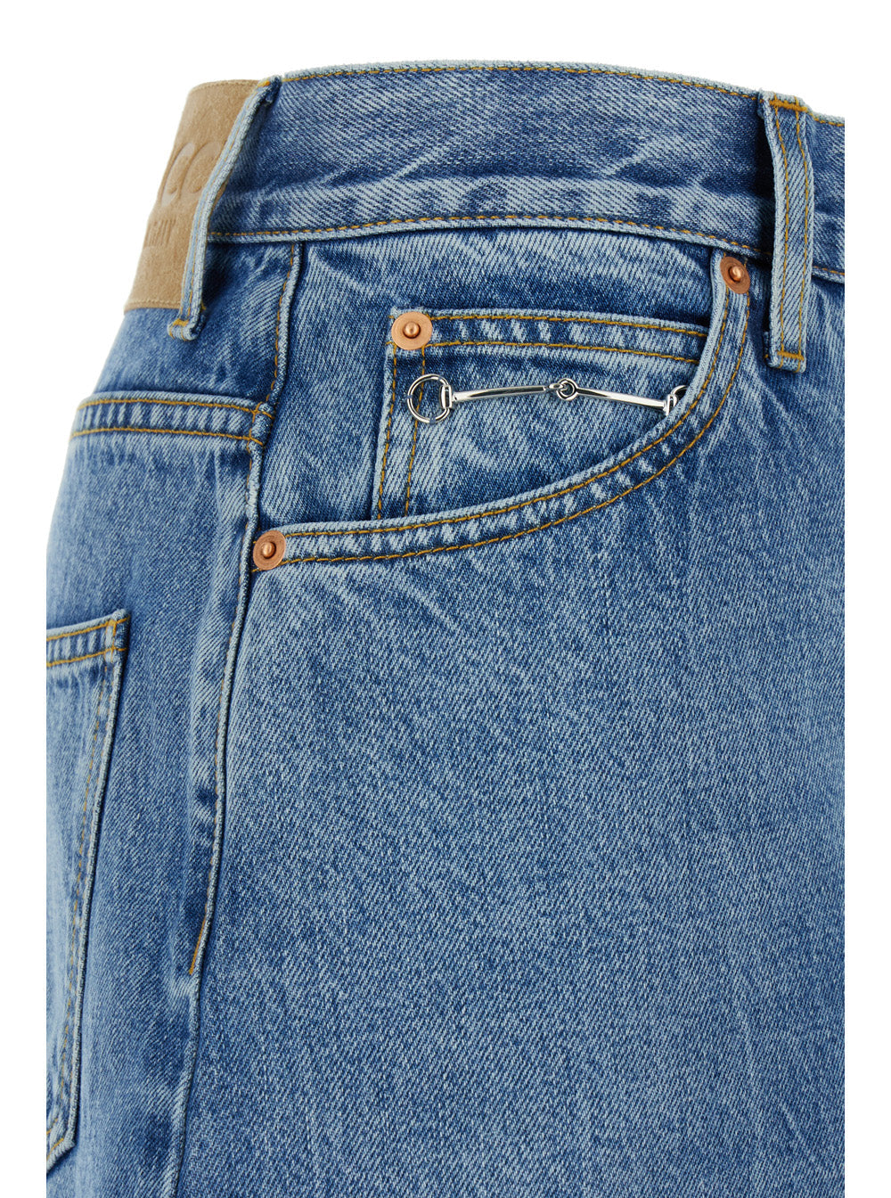 Gucci Women Light Blue Denim Midi Skirt With Horsebit In Cotton Woman