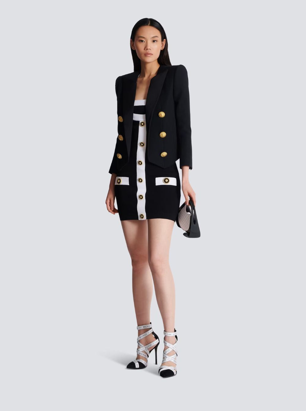 Balmain Women Black Dress With Square Neckline And Decorative Buttons In Viscose Blend Women