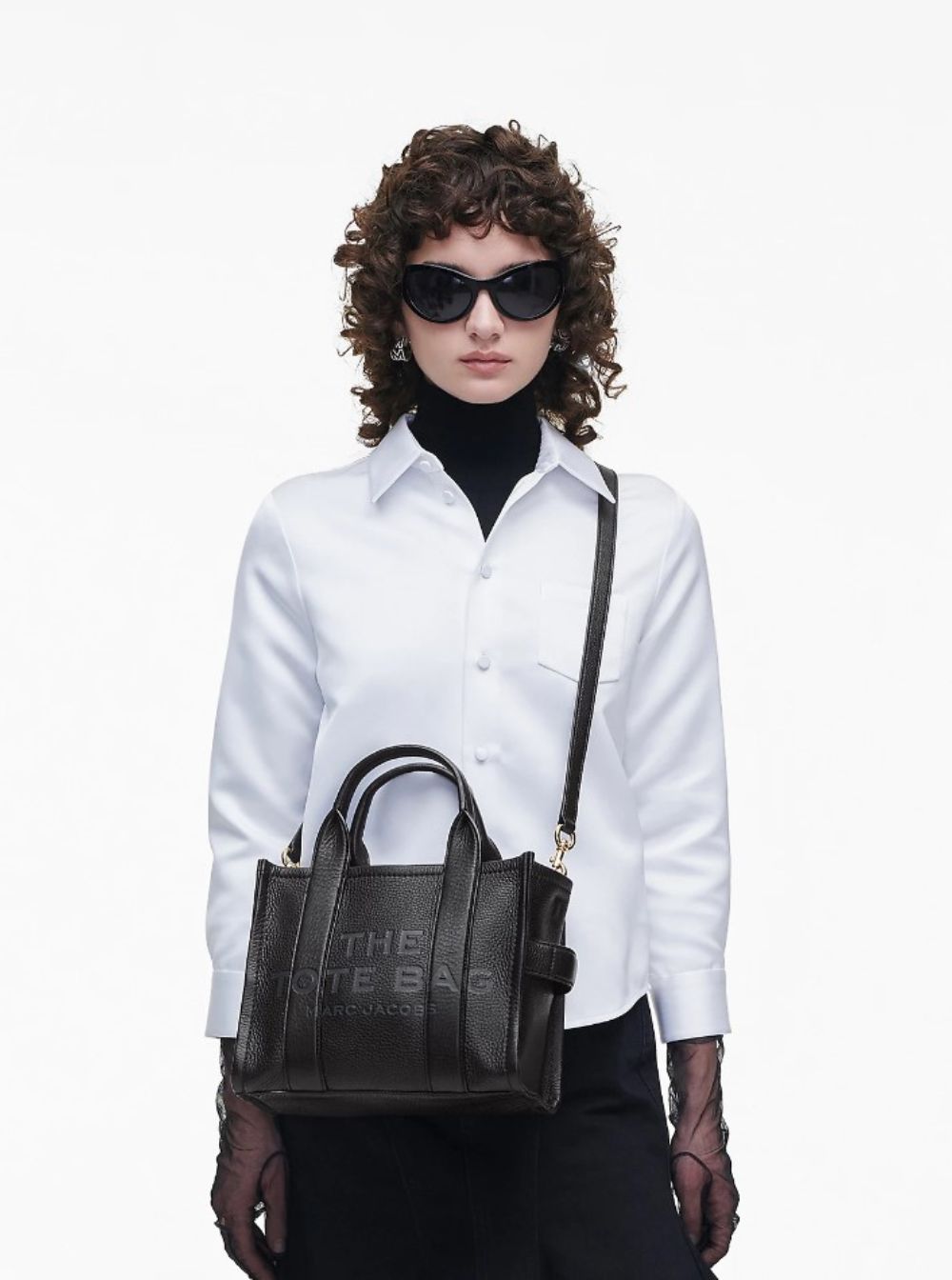 Marc Jacobs Women 'The Mini Tote Bag' Black Bag With Logo In Hammered Leather Women