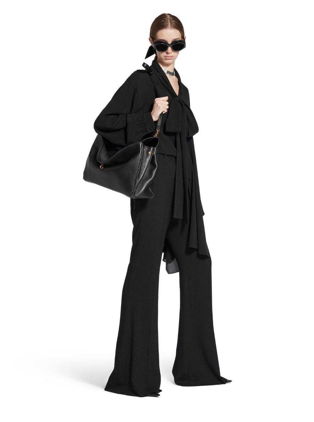Balenciaga Women Black Pants With Belt Loops And Flared Leg In Viscose Woman