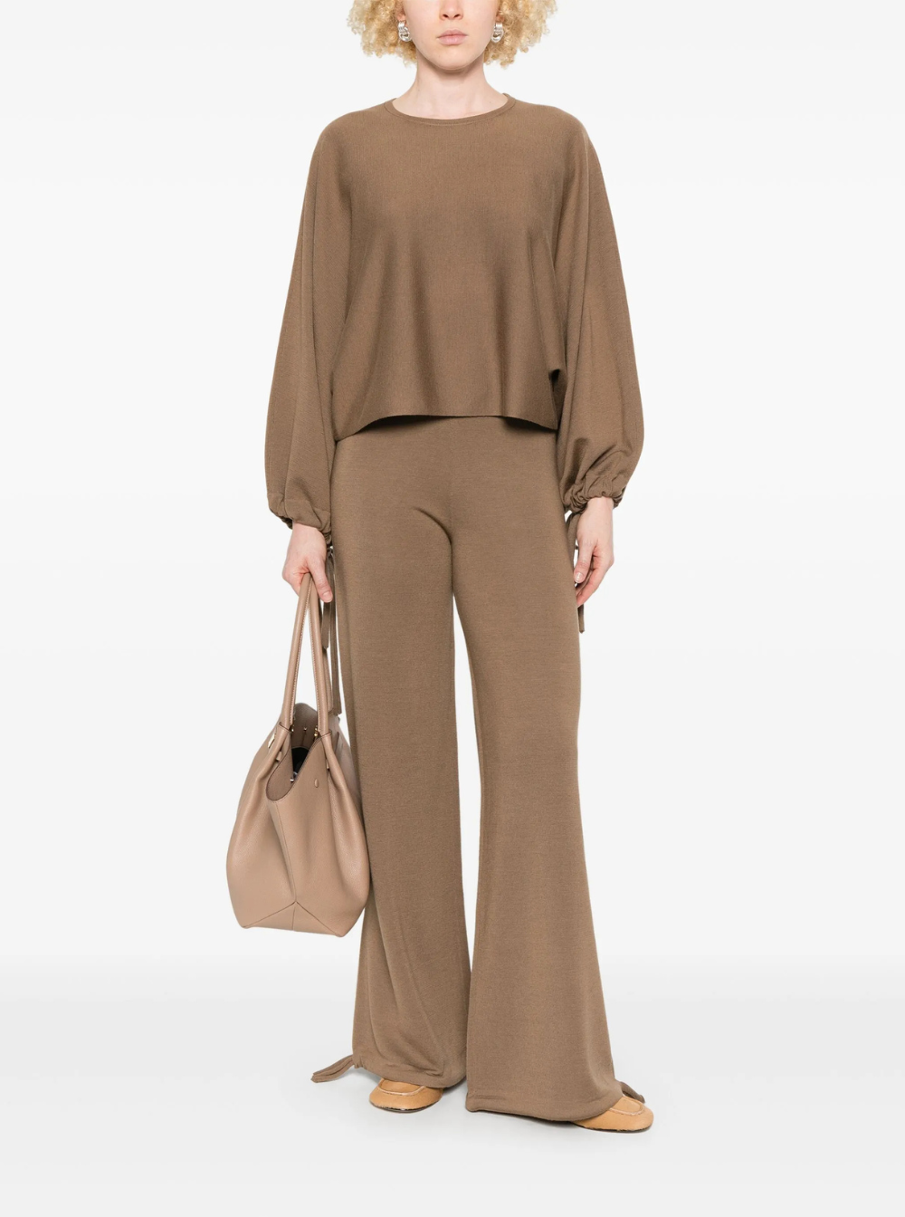 Max Mara Women 'Frais' Brown Crewneck Sweater With Cuffs With Ties In Wool Woman