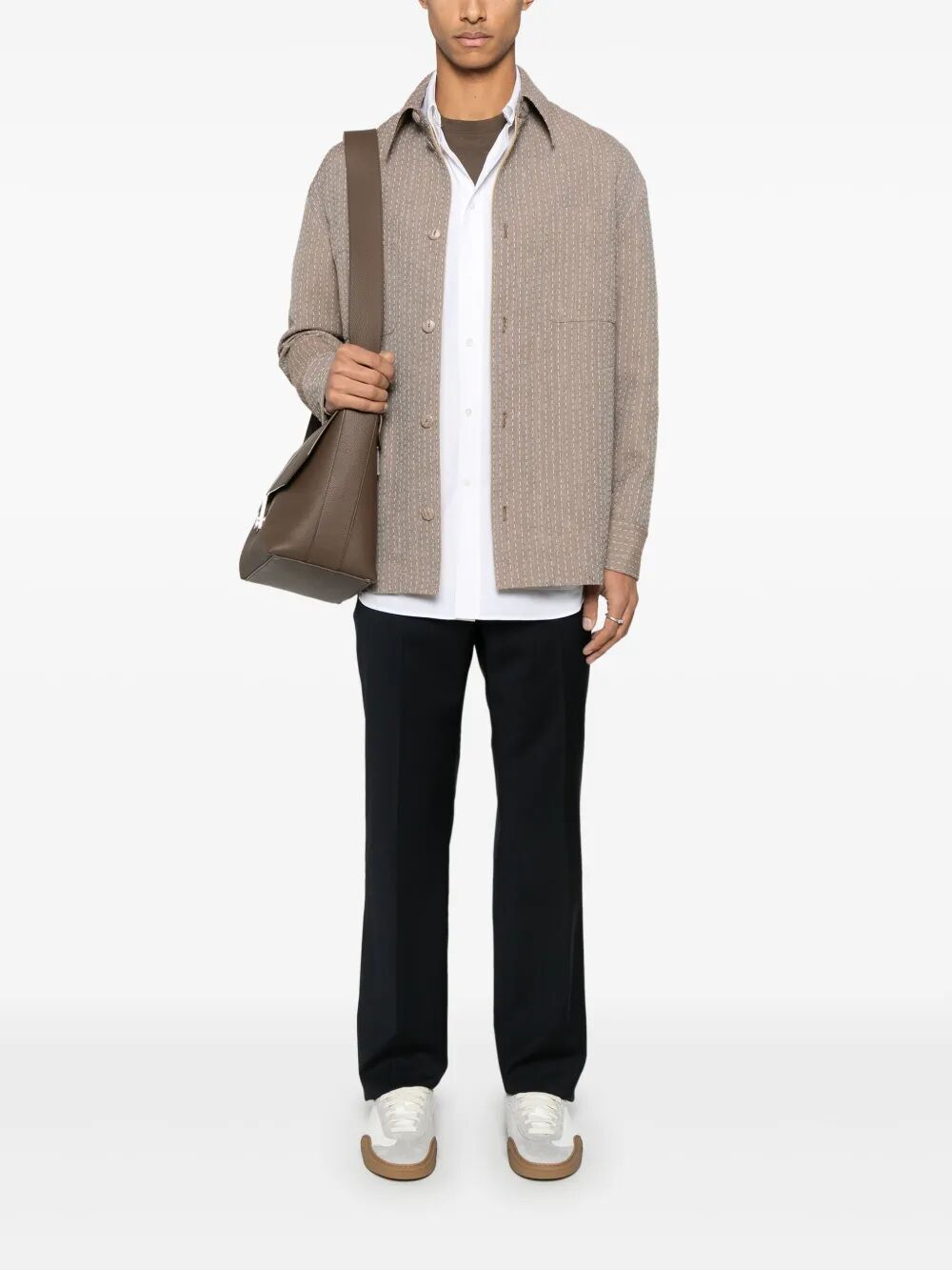 Fendi Men Topstitched Fendi Roma Lettering Cotton Shirt
