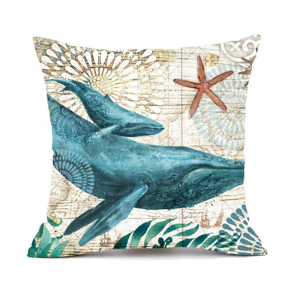 Mandotos Sea Turtle Printed Cushion Covers Linen Throw Pillow Cases For Home Decor Sofa Chair