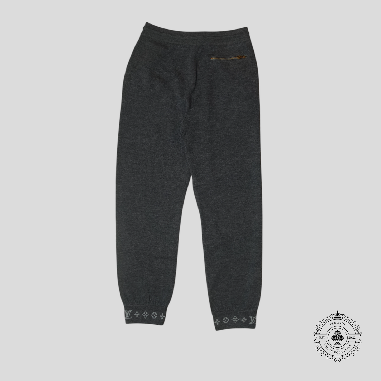 Louis Vuitton Monogram Ankle Cuff Wool Track Pants in Grey