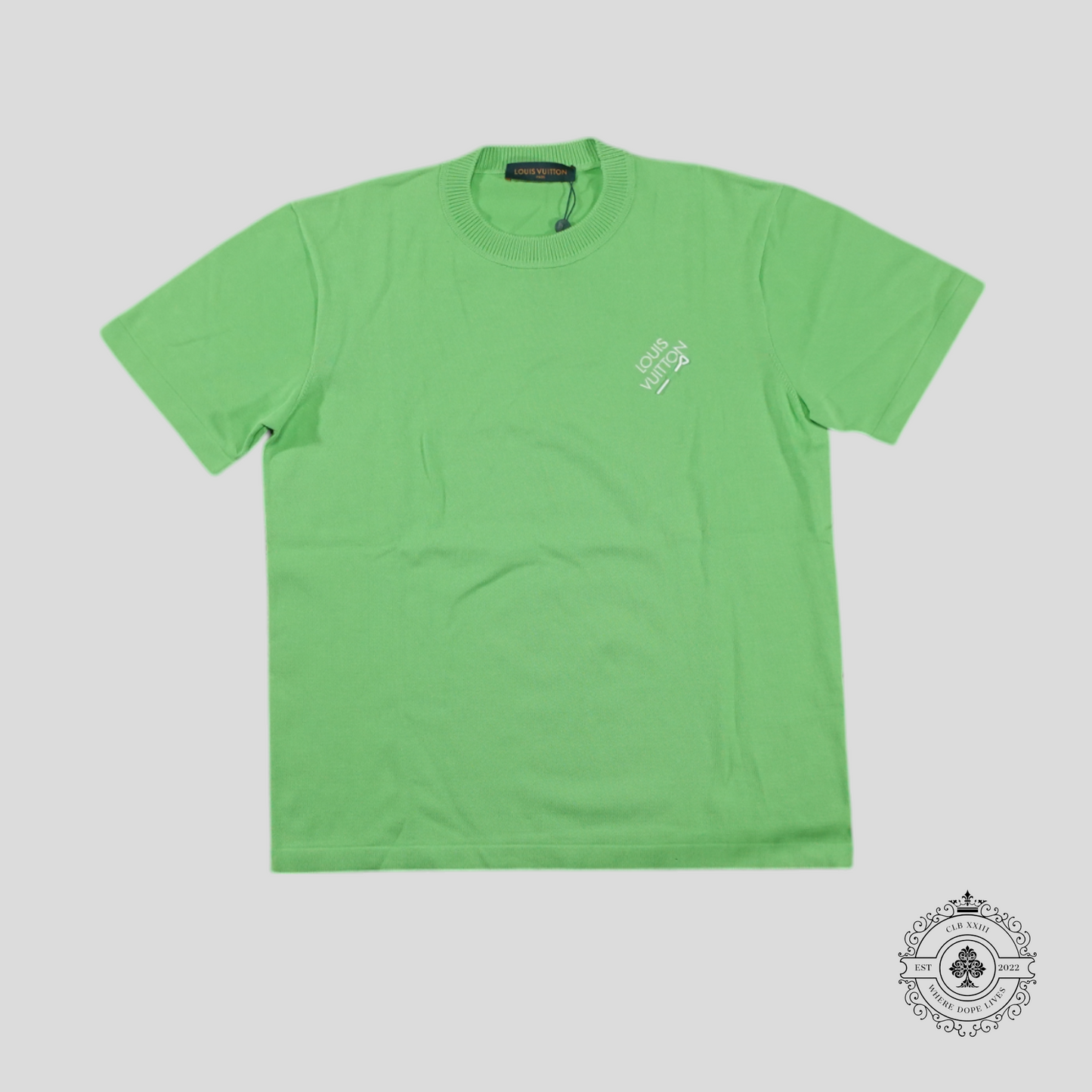 Louis Vuitton Signature Short Sleeve Crewneck Knitwear in Light Green