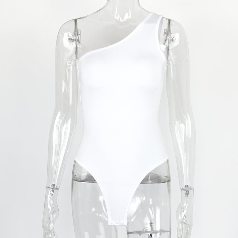 Summer Women Clothing Sexy One-Shoulder Onesie Slim Fit Backless Sleeveless Diagonal Collar Top