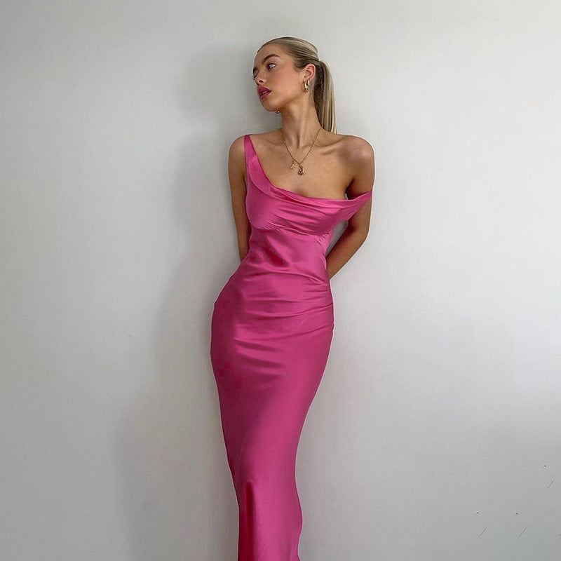 Dress Elegant Sexy Solid Color Suspender Satin Vacation Long Summer