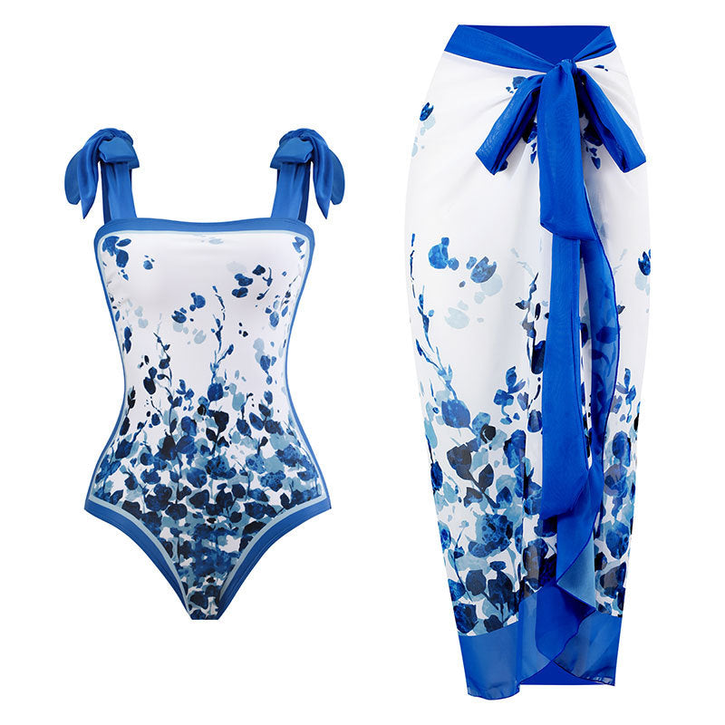 Retro Swimsuit Conservative One Piece Spring Swimsuit Suit Women Chiffon Blouse