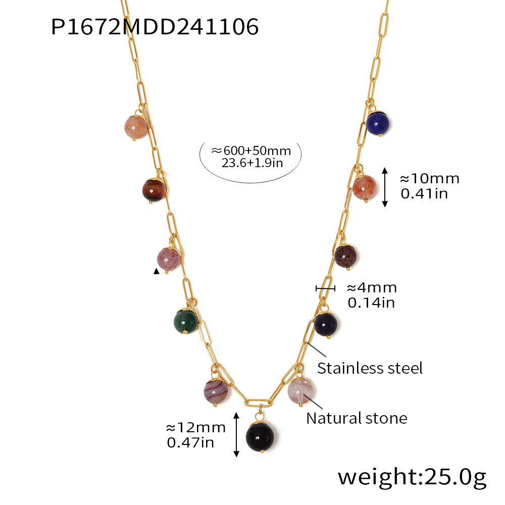 Mioli Handmade Chain Colorful Natural Stone Bohemian Necklace Women Stainless Steel All Match Internet Celebrity Embellished Jewelry