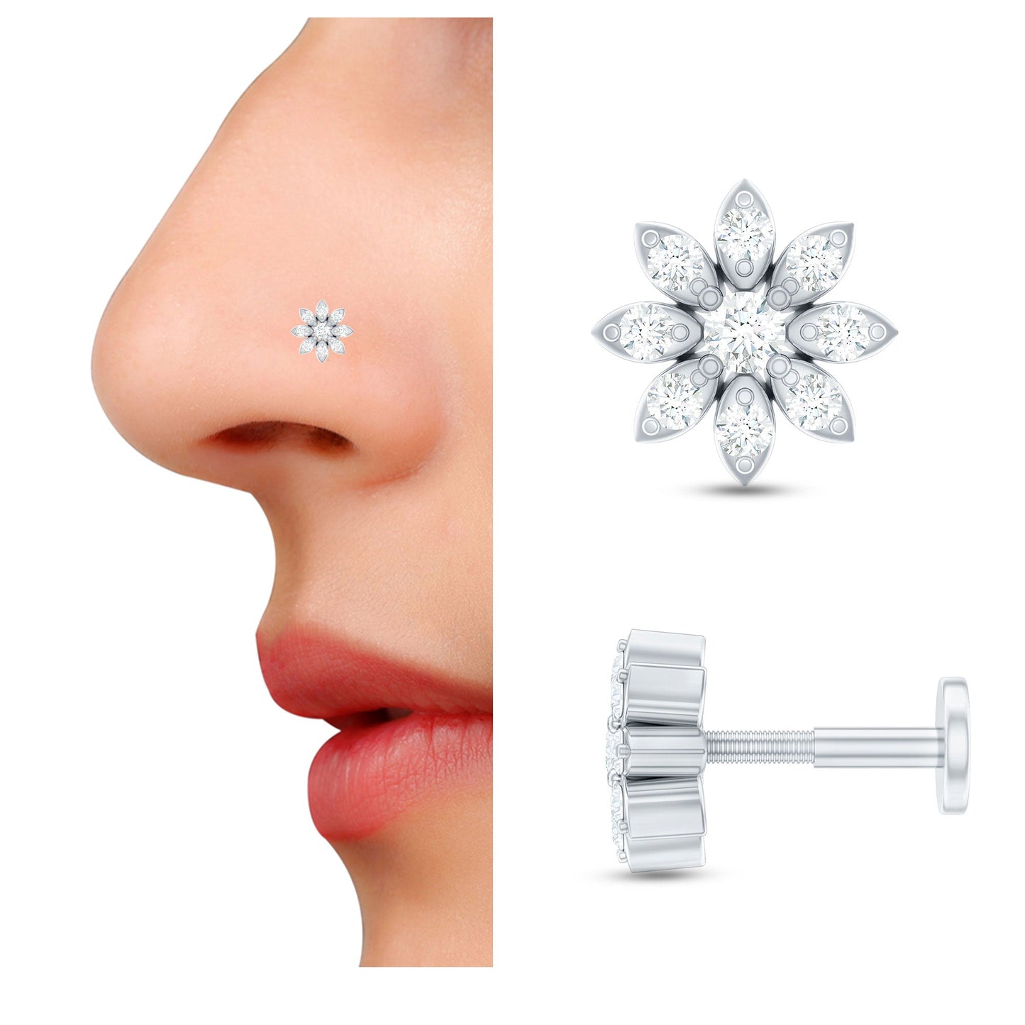 Flower Diamond Nose Ring Stud for Women