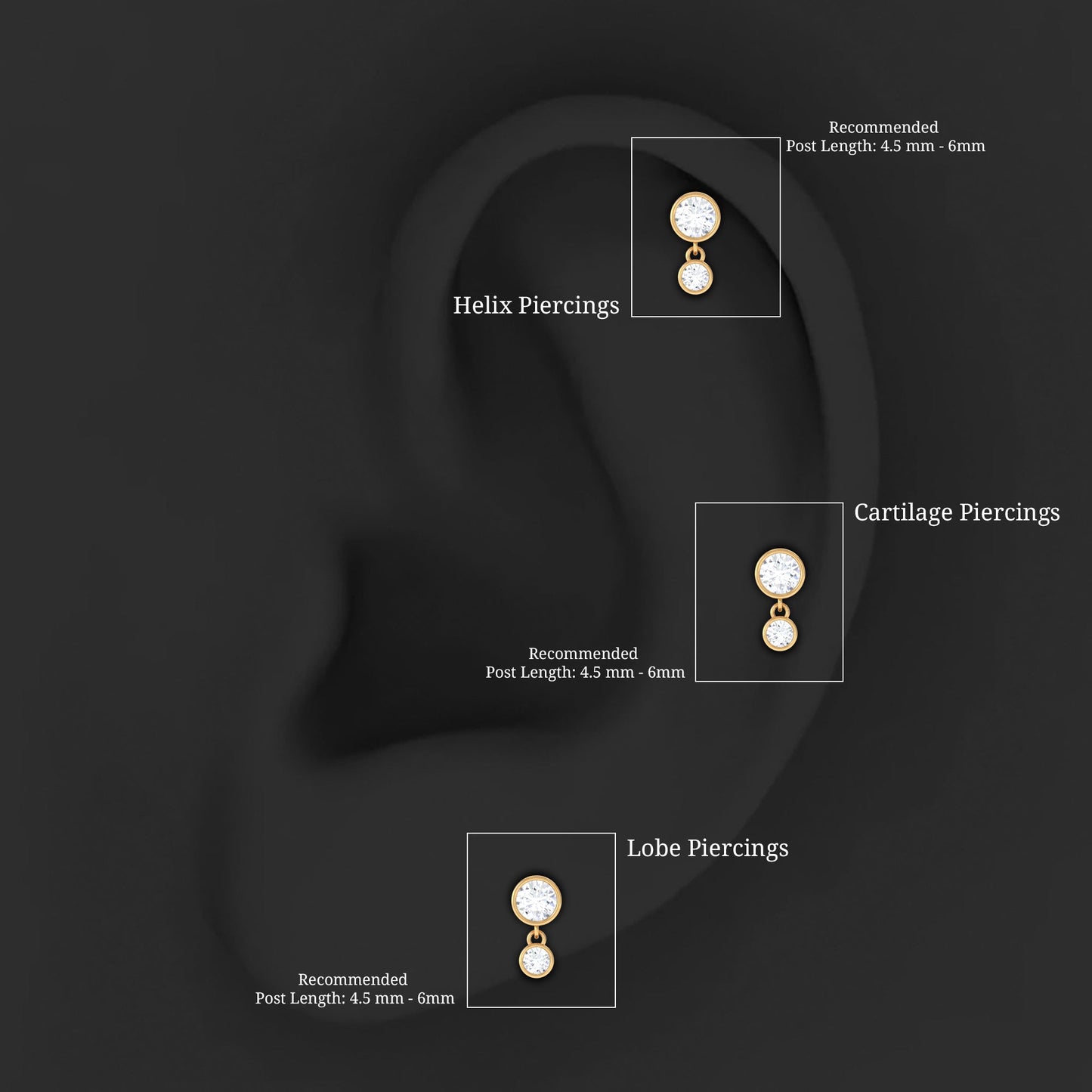 Bezel Set Round Moissanite Helix Drop Earring