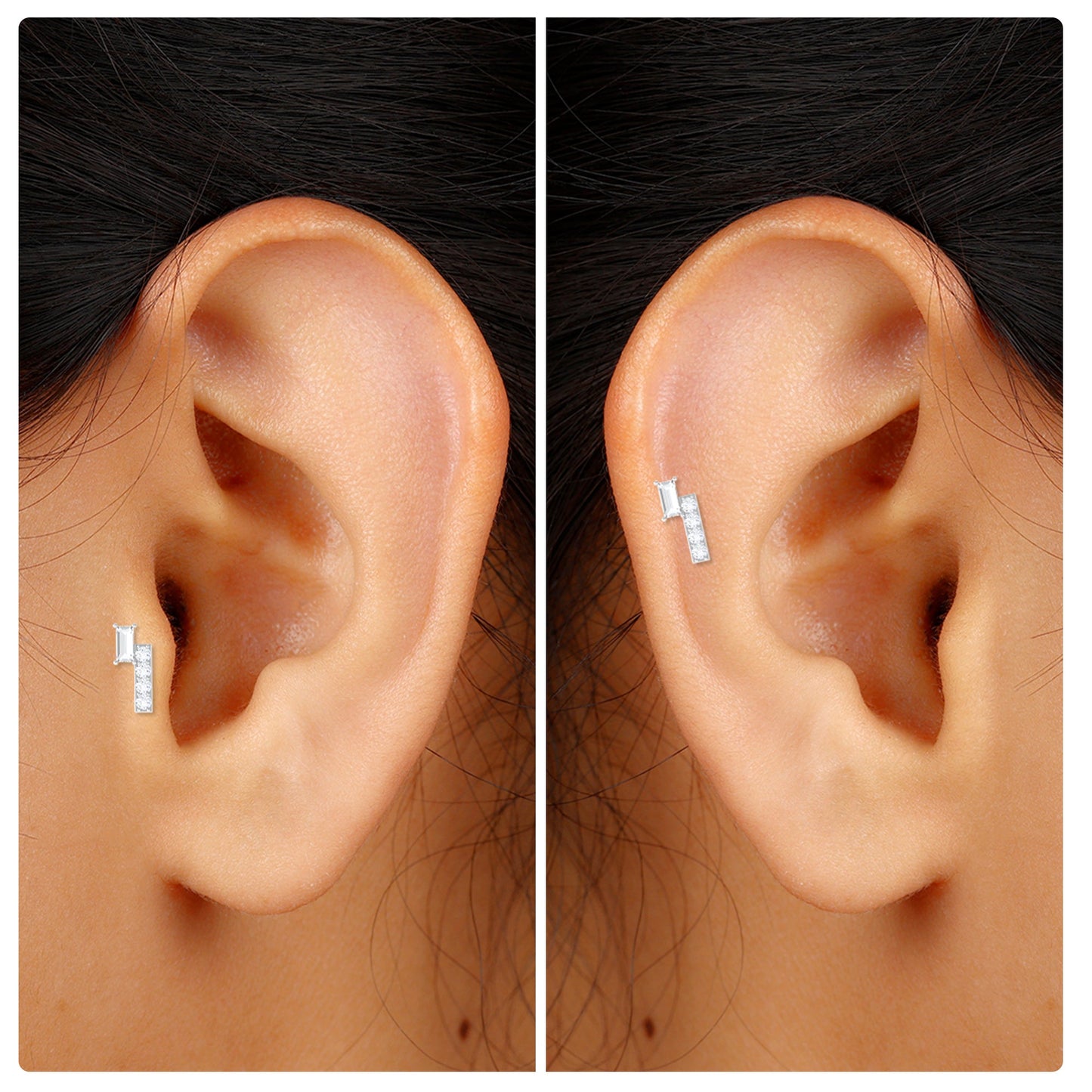 Moissanite Unique Bar Earring for Tragus Piercing