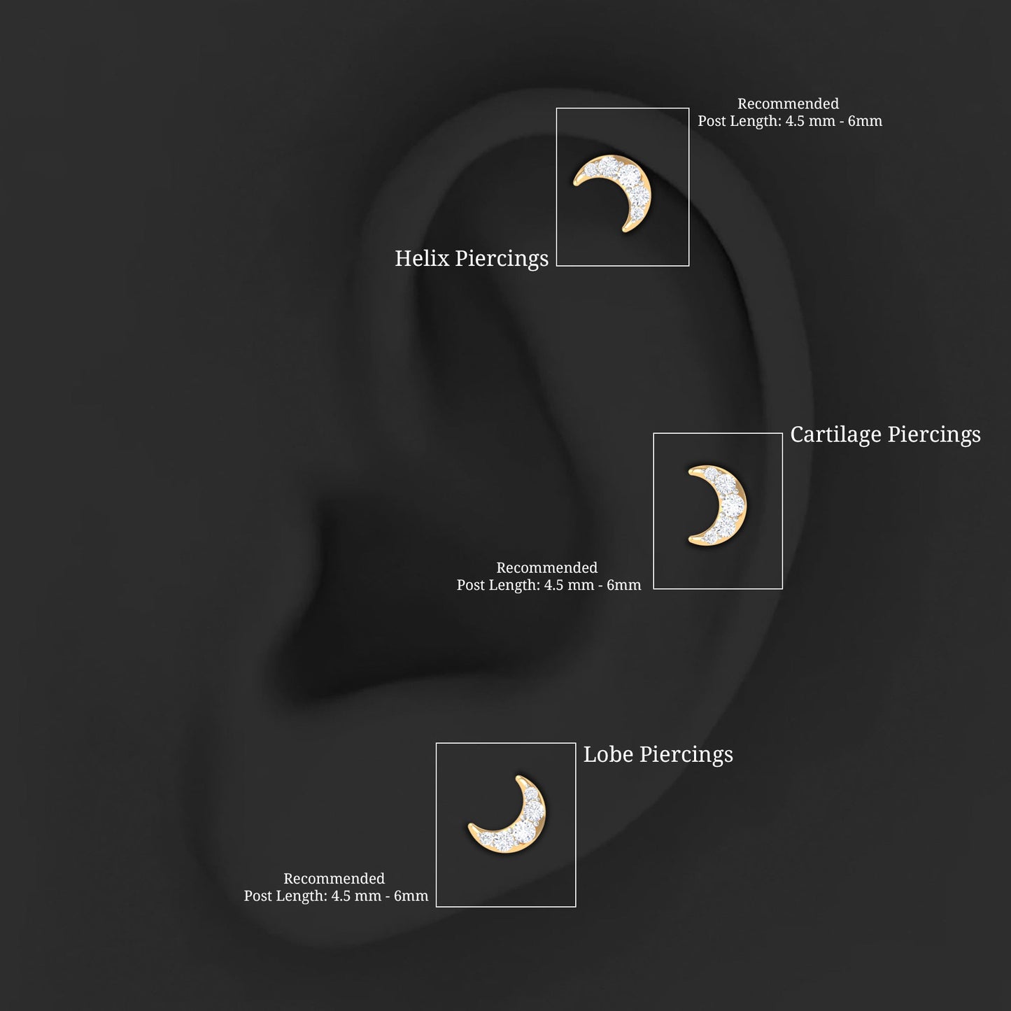 Round Cut Diamond Crescent Moon Cartilage Earring