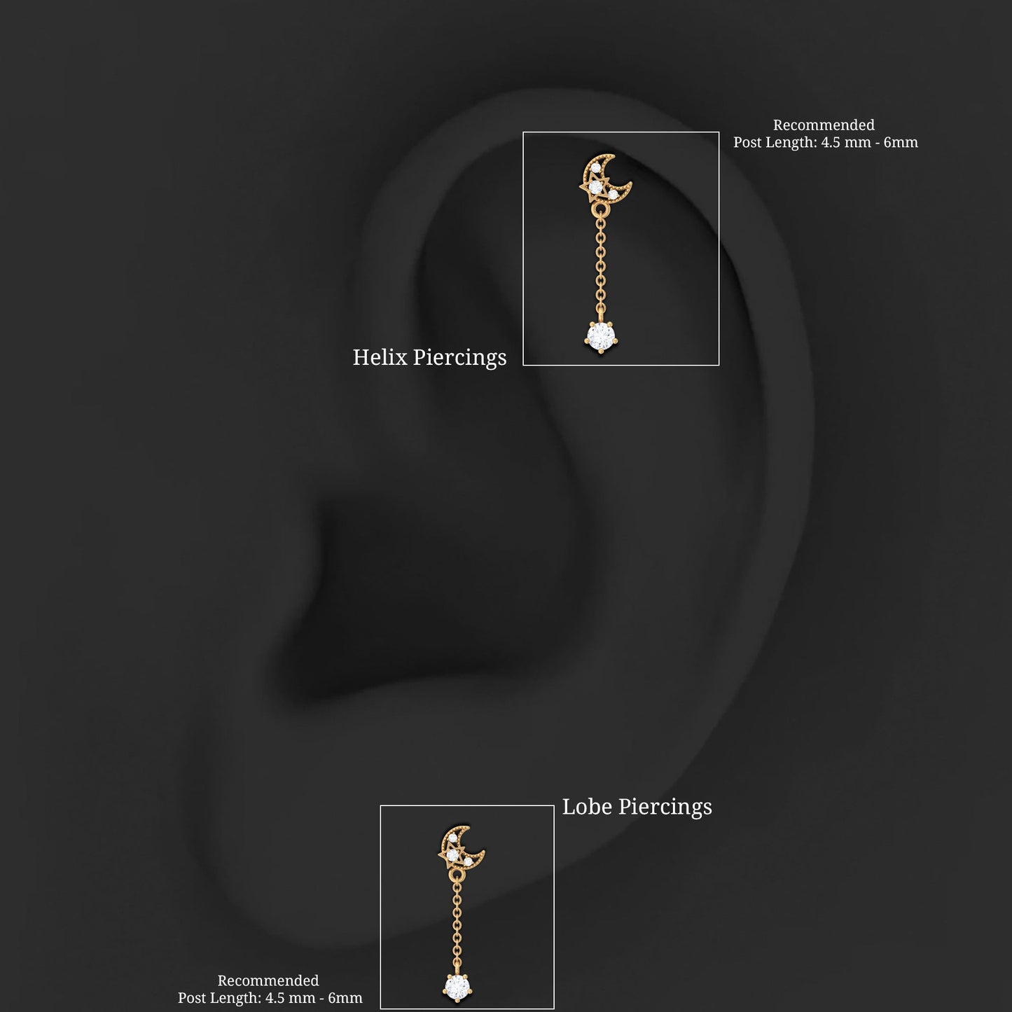 Diamond Moon Chain Earring for Helix Piercing