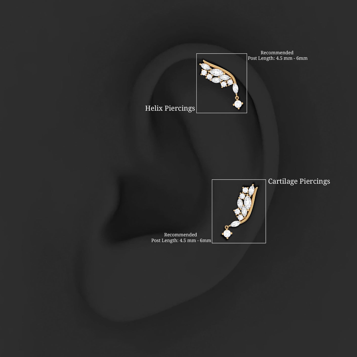 Brilliant Cut Diamond Wing Helix Drop Earring with Flat Back