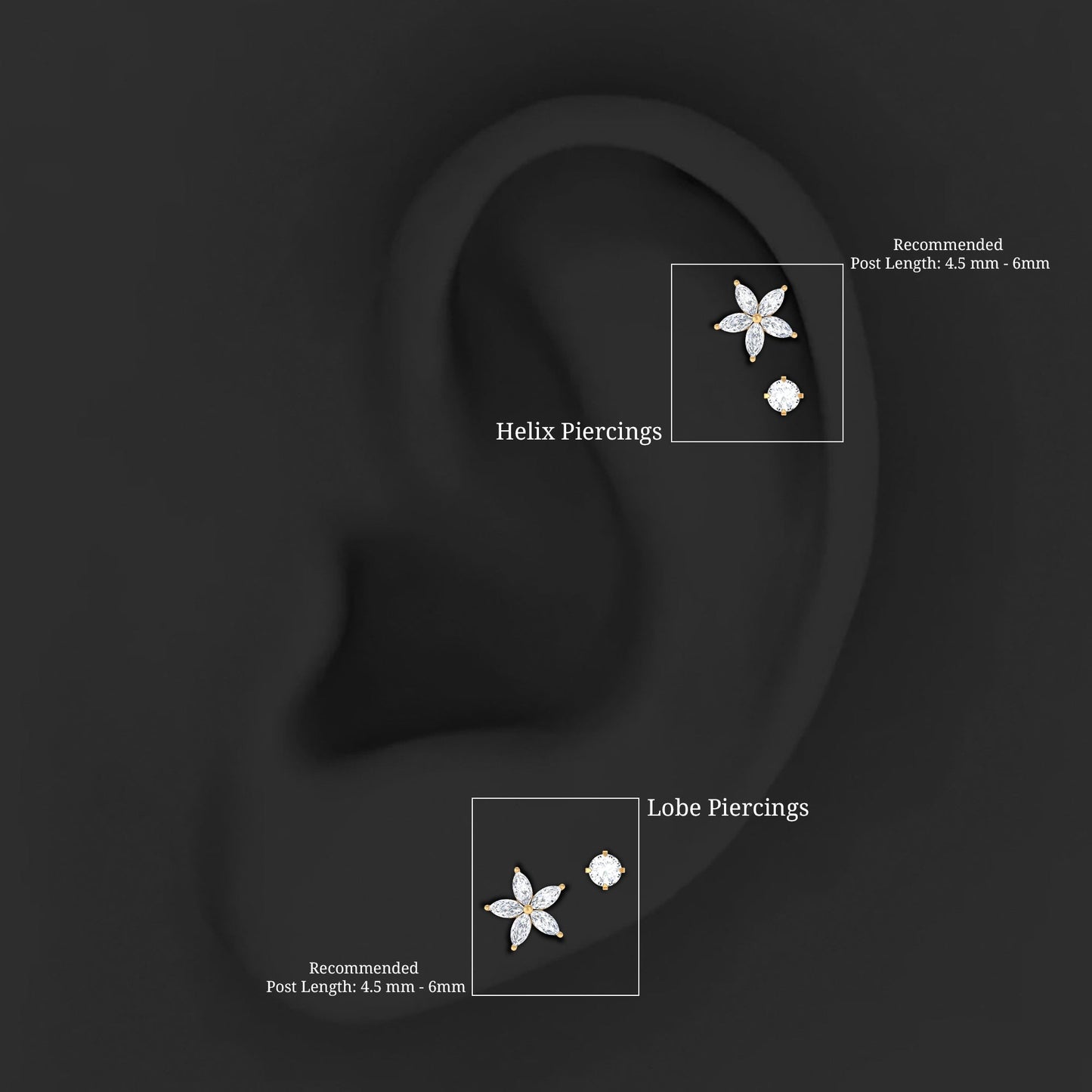 Marquise Diamond Flower Cartilage Earring Set