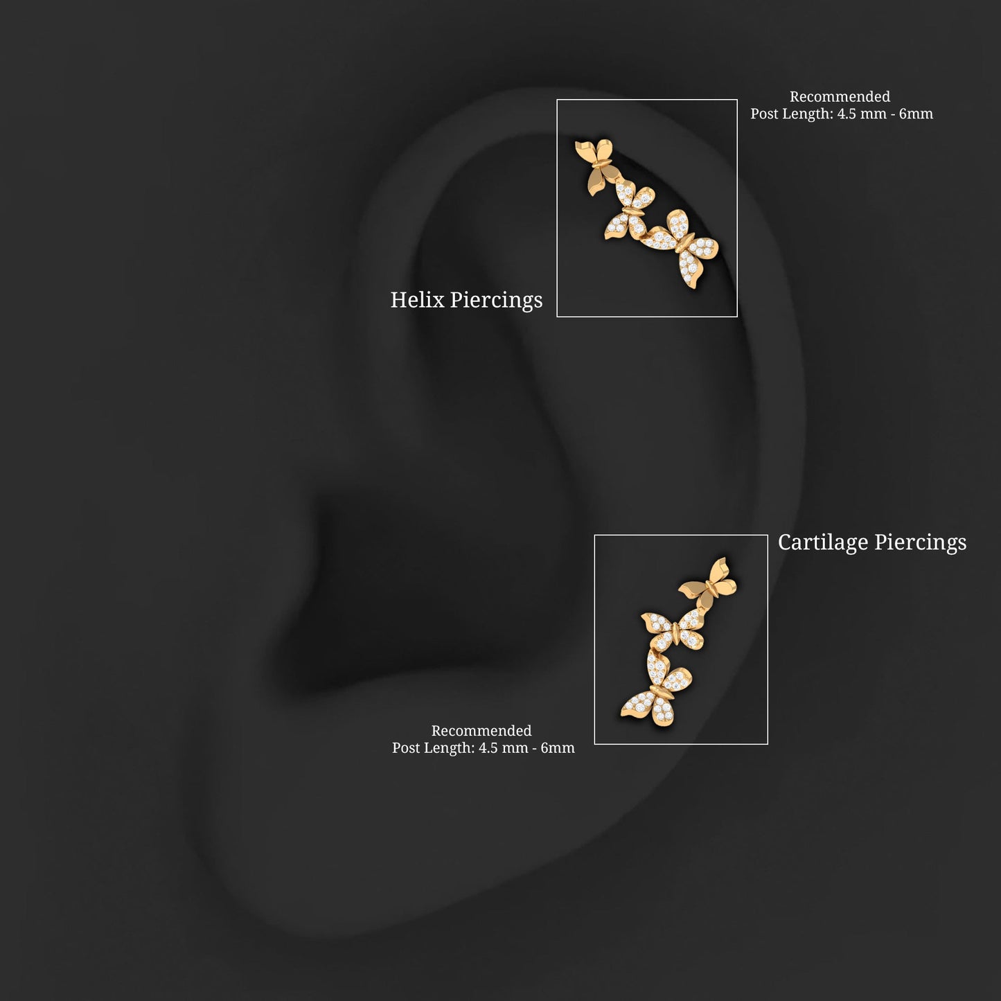 Diamond Butterfly Crawler Earring for Helix Piercing