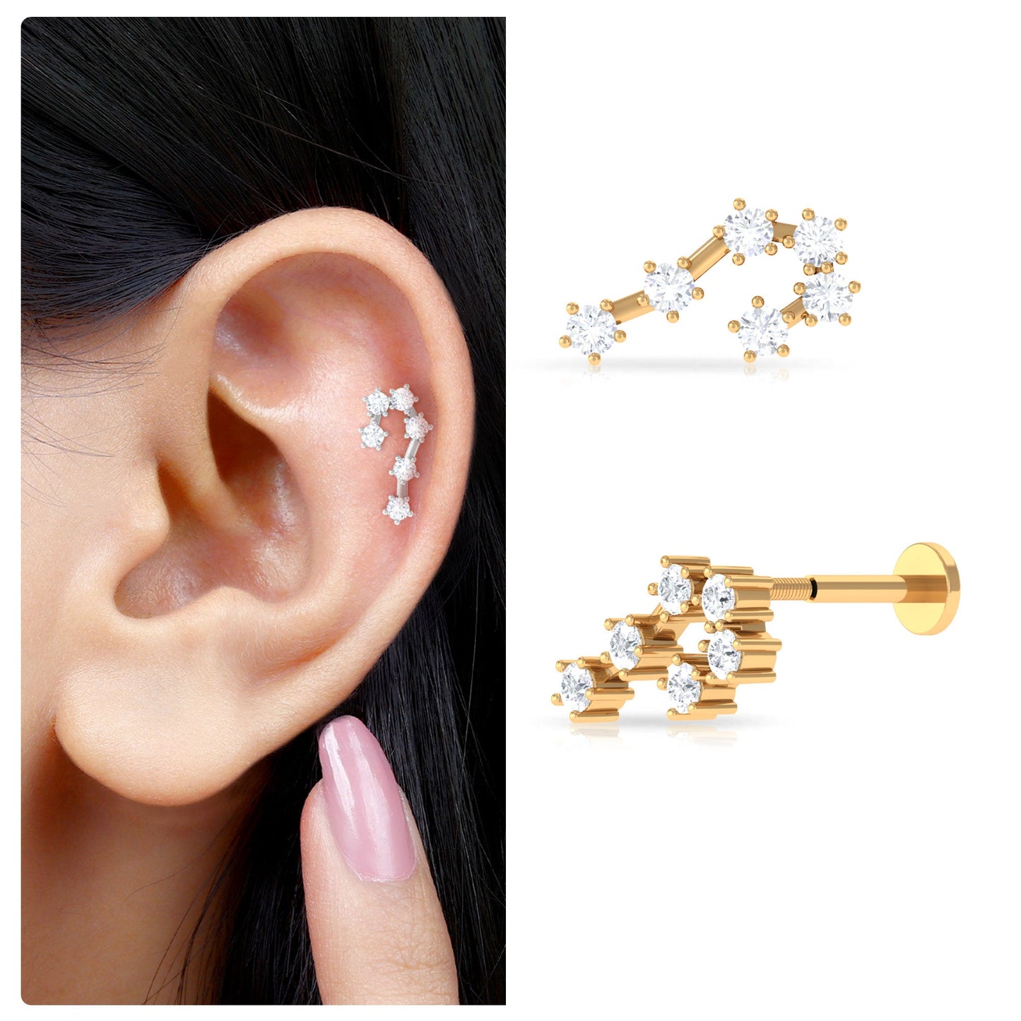 Diamond Cancer Zodiac Ear Crawler Earring