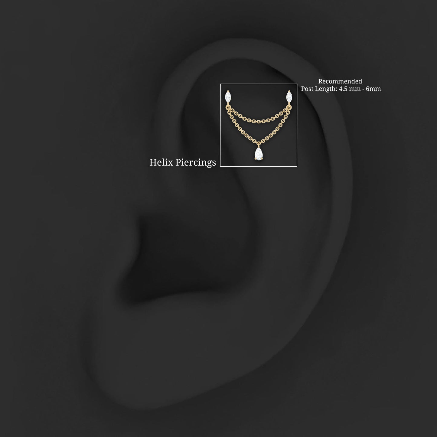 Moissanite Double Chain Earring for Helix Piercing