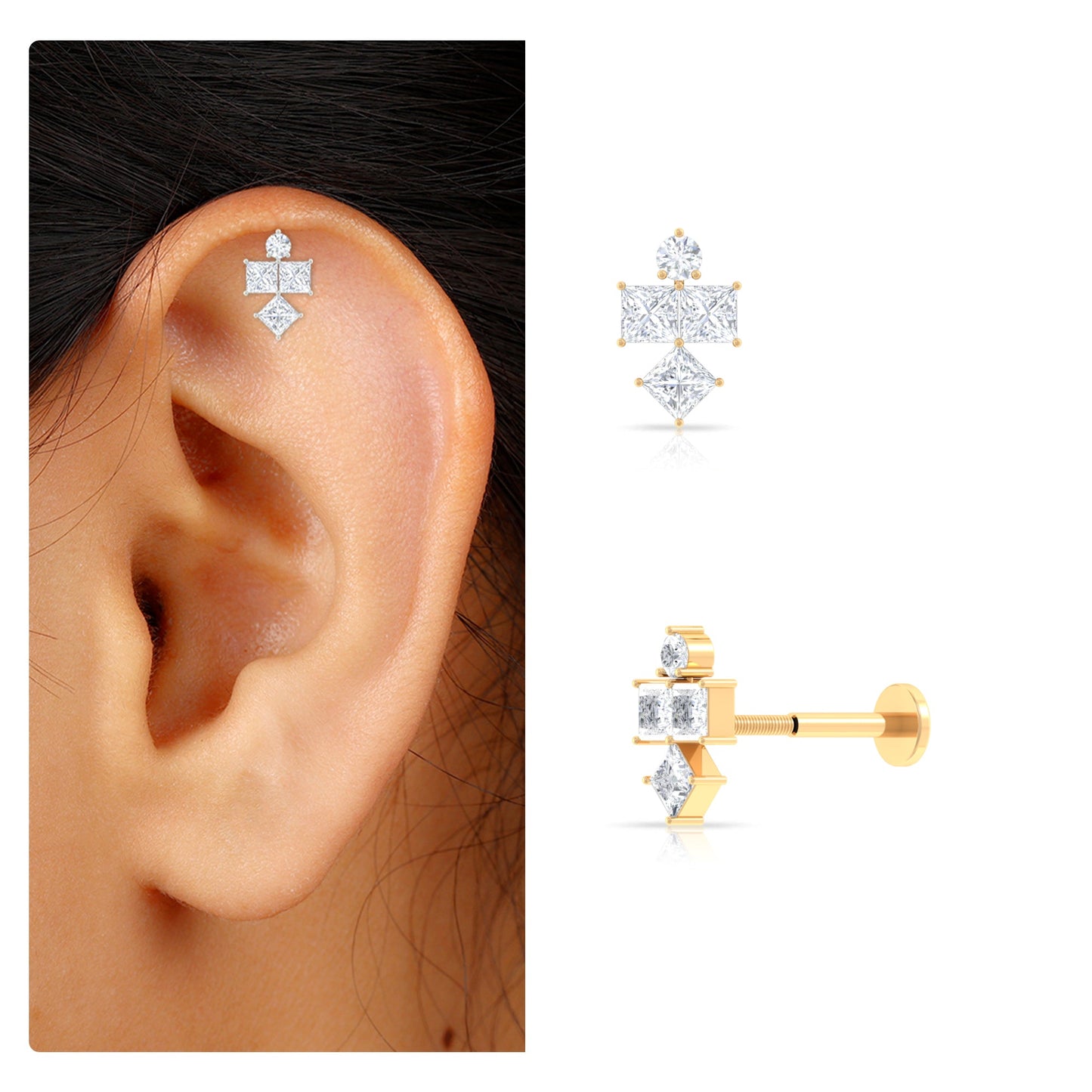 Princess Cut Diamond Helix Piercing Earring for Women