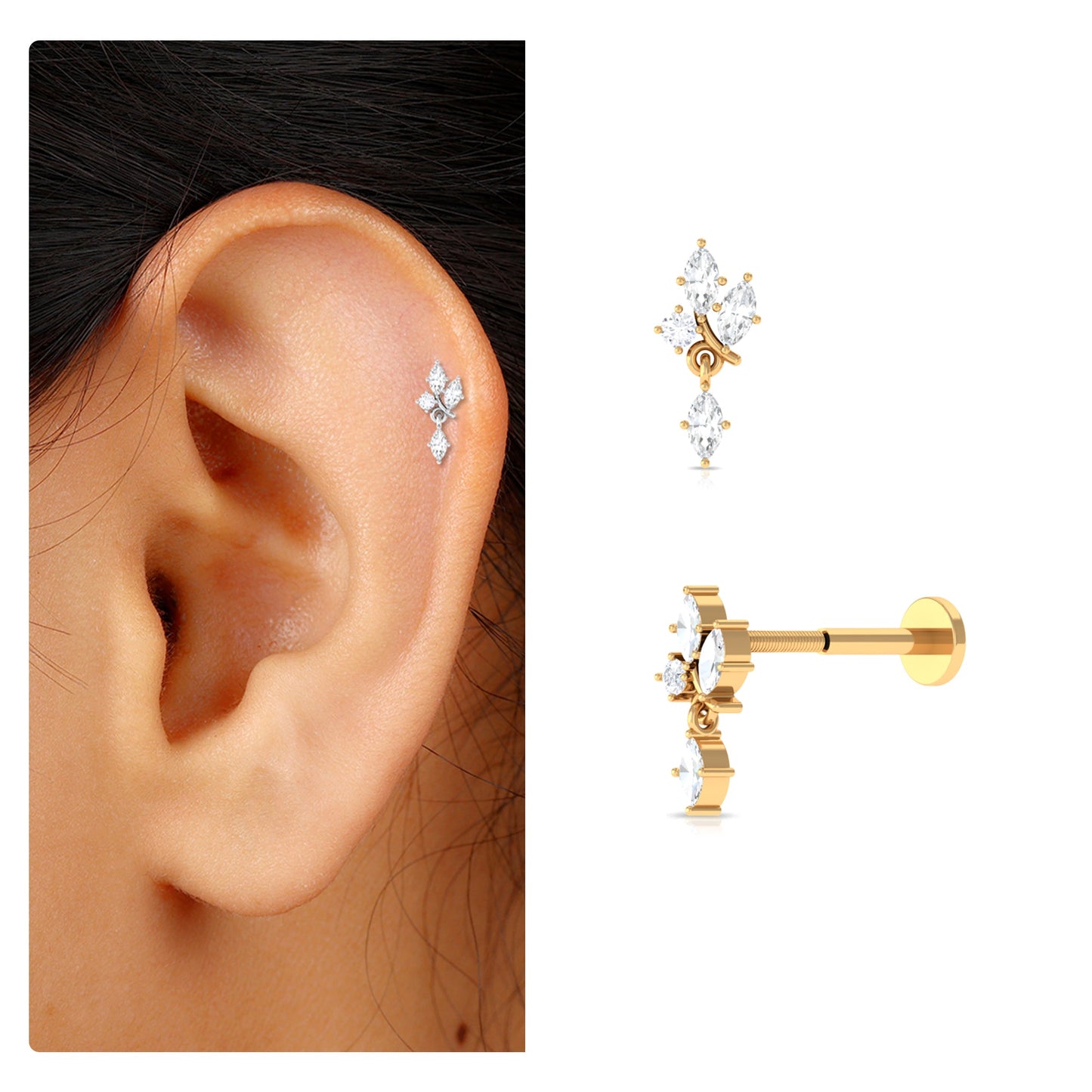 Marquise Moissanite Cartilage Dangle Earring