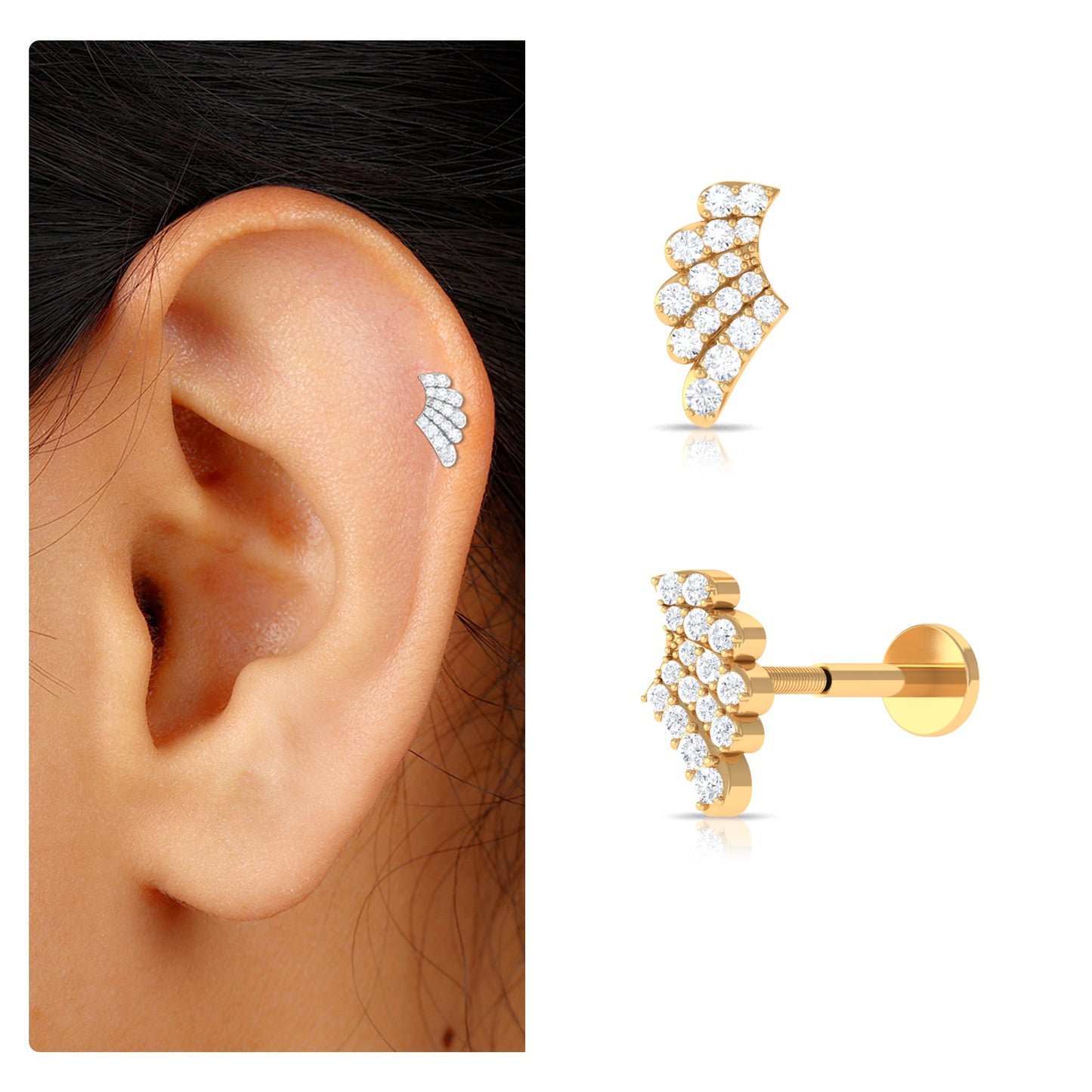 Certified Moissanite Star Shaped Earring for Upper Lobe Piercing