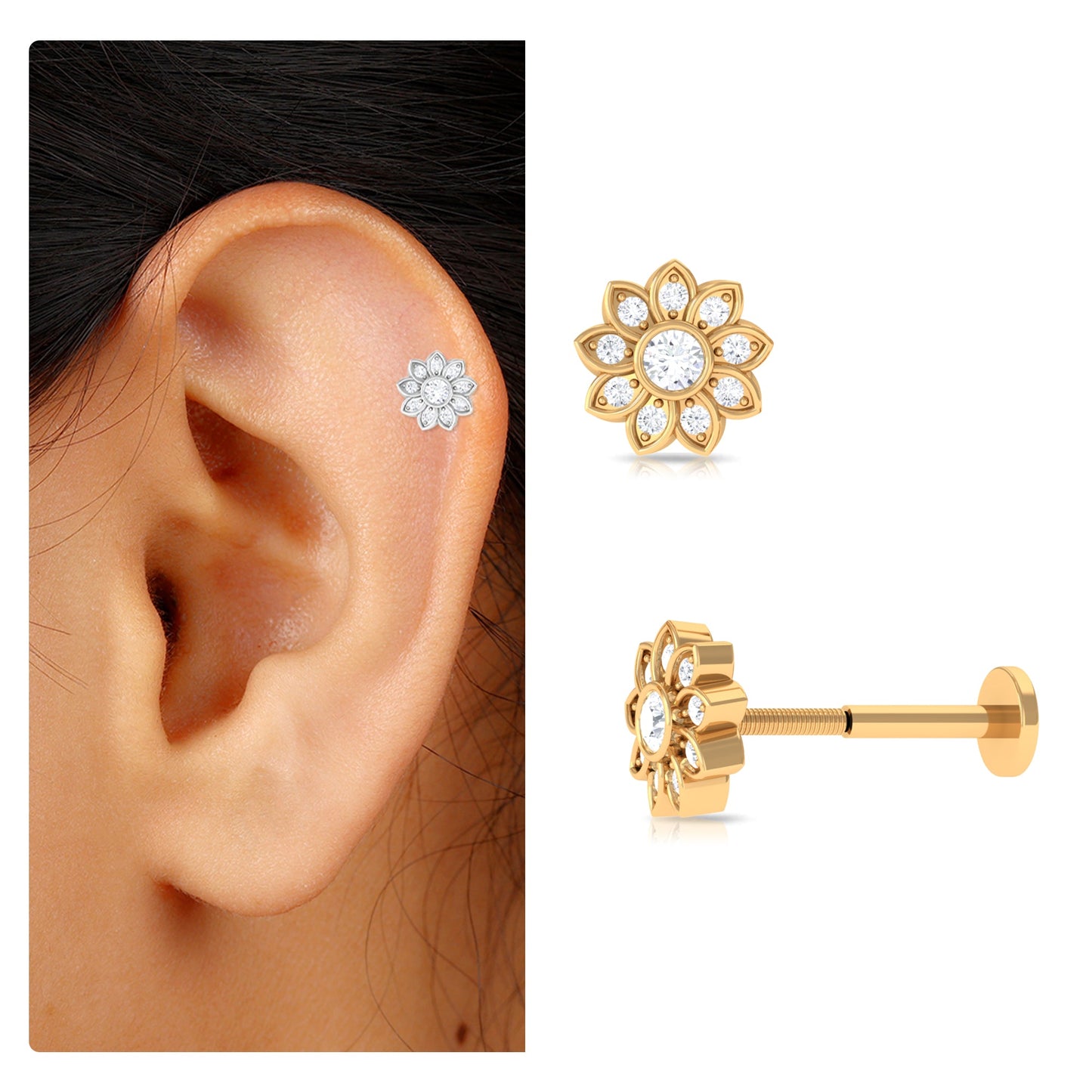 Moissanite Flower Cartilage Earring for Women