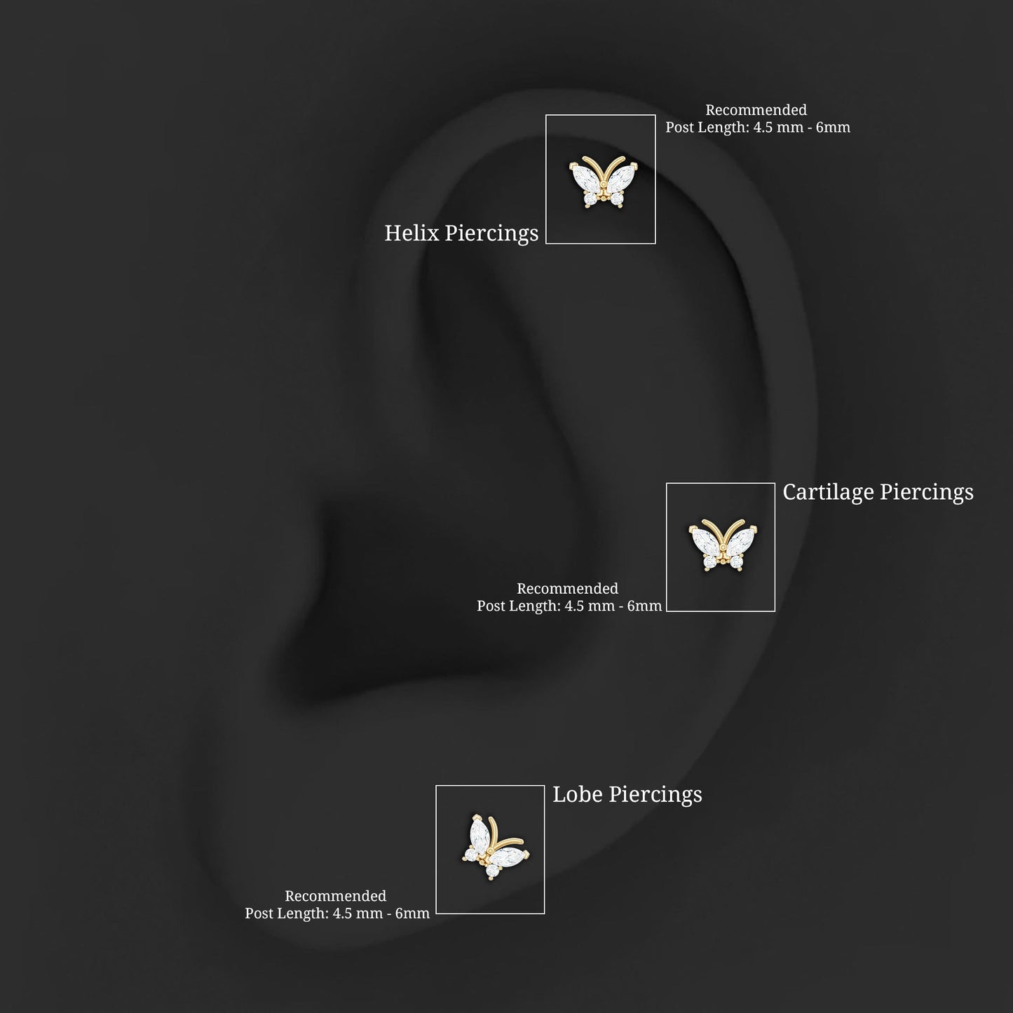 Natural Diamond Butterfly Earring for Helix Piercing