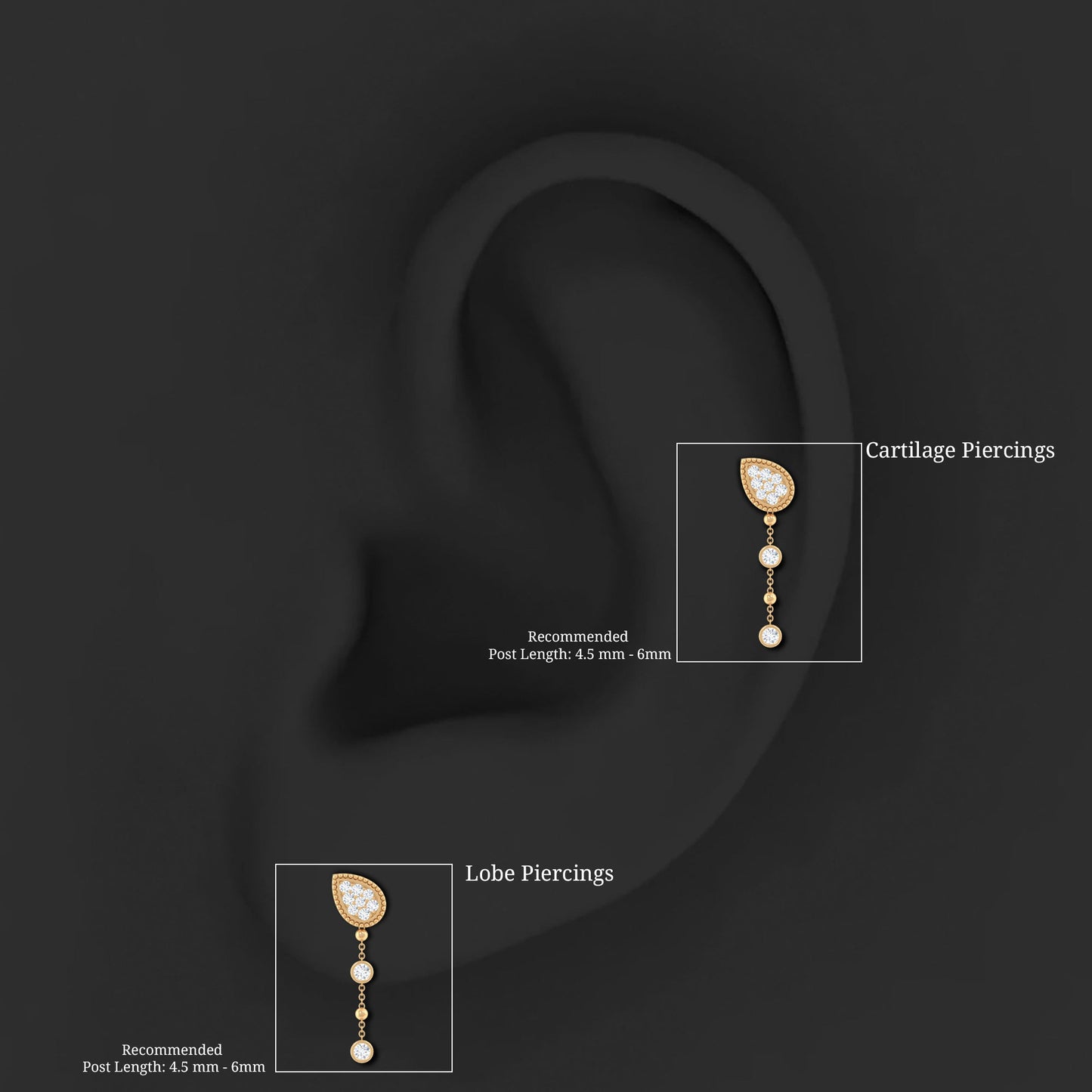 Natural Diamond Chain Dangle Earring for Cartilage Piercing