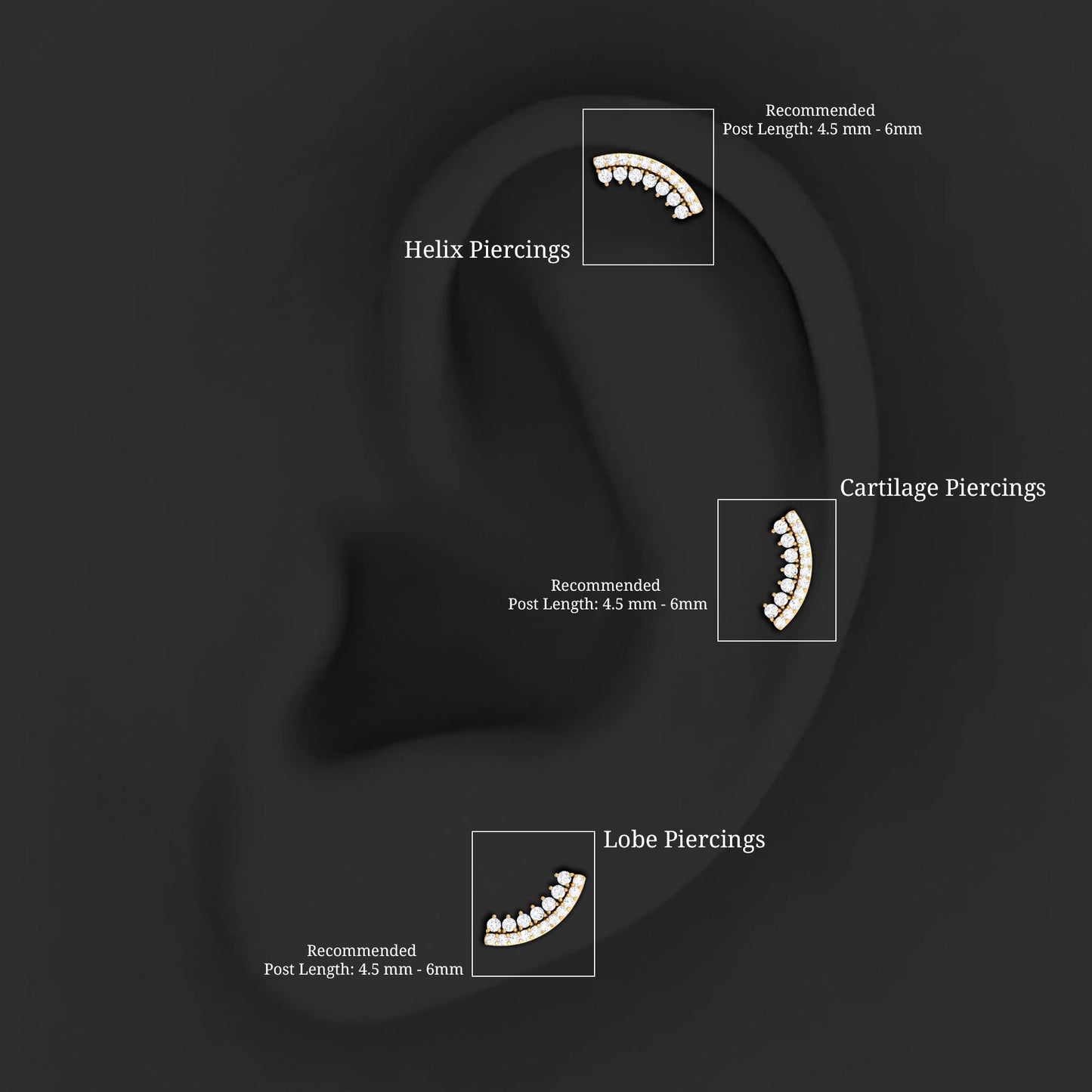 Certified Moissanite Curved Earring for Cartilage Piercing