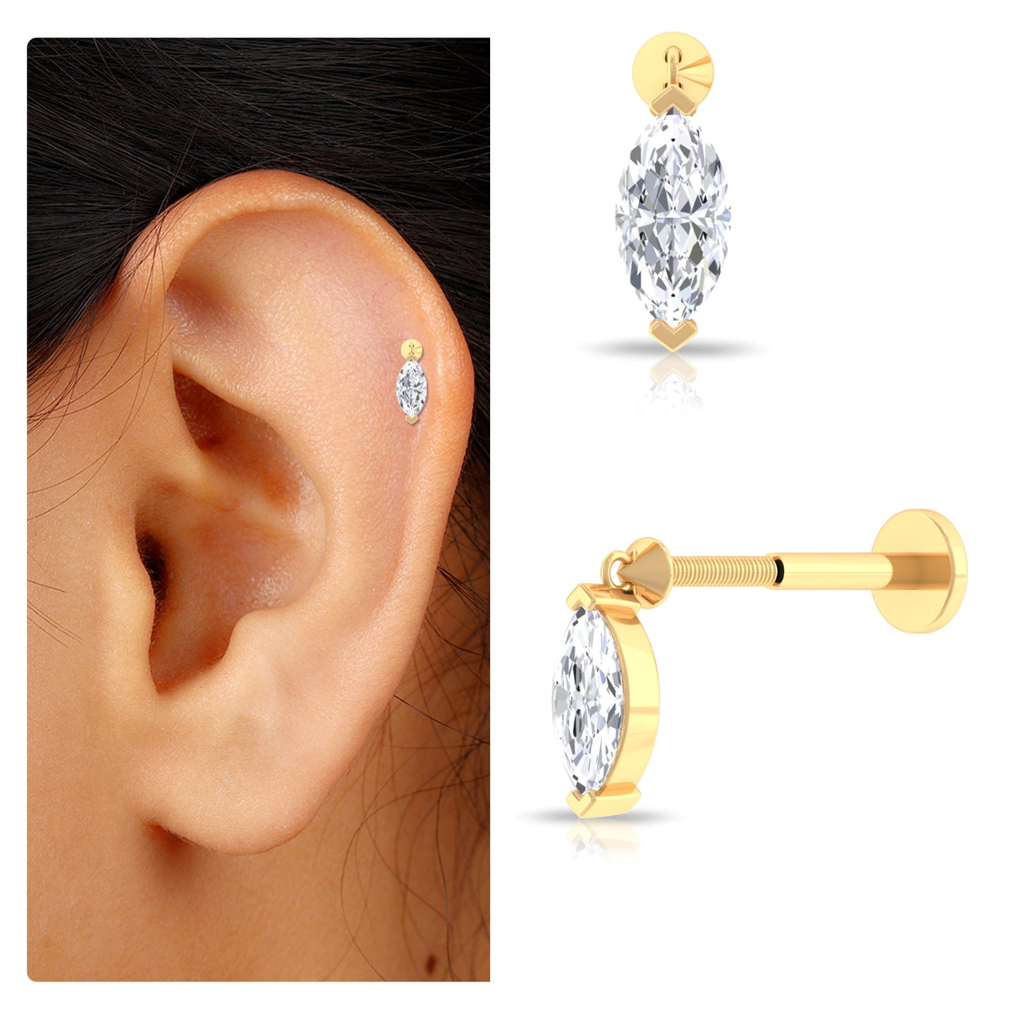 Marquise Moissanite Drop Earring for Tragus Piercing
