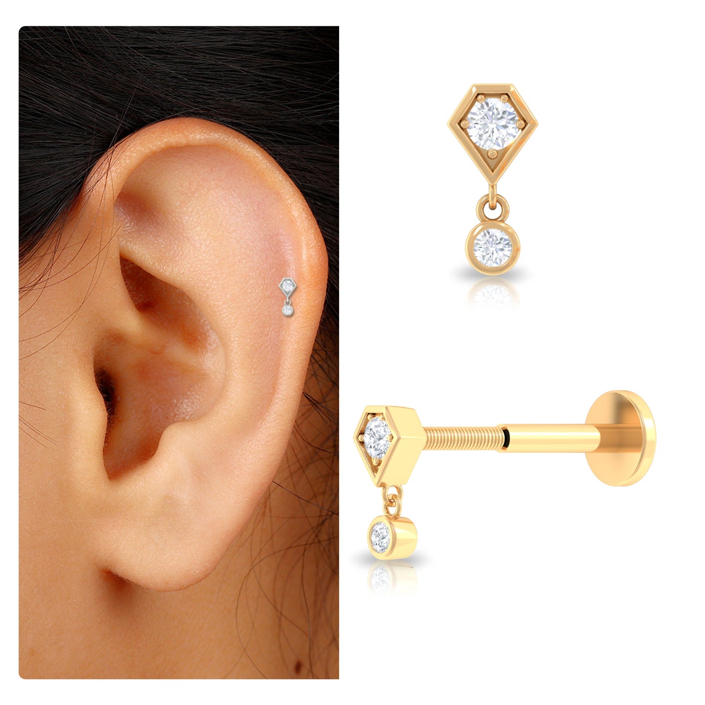 Round Cut Natural Diamond Drop Helix Earring
