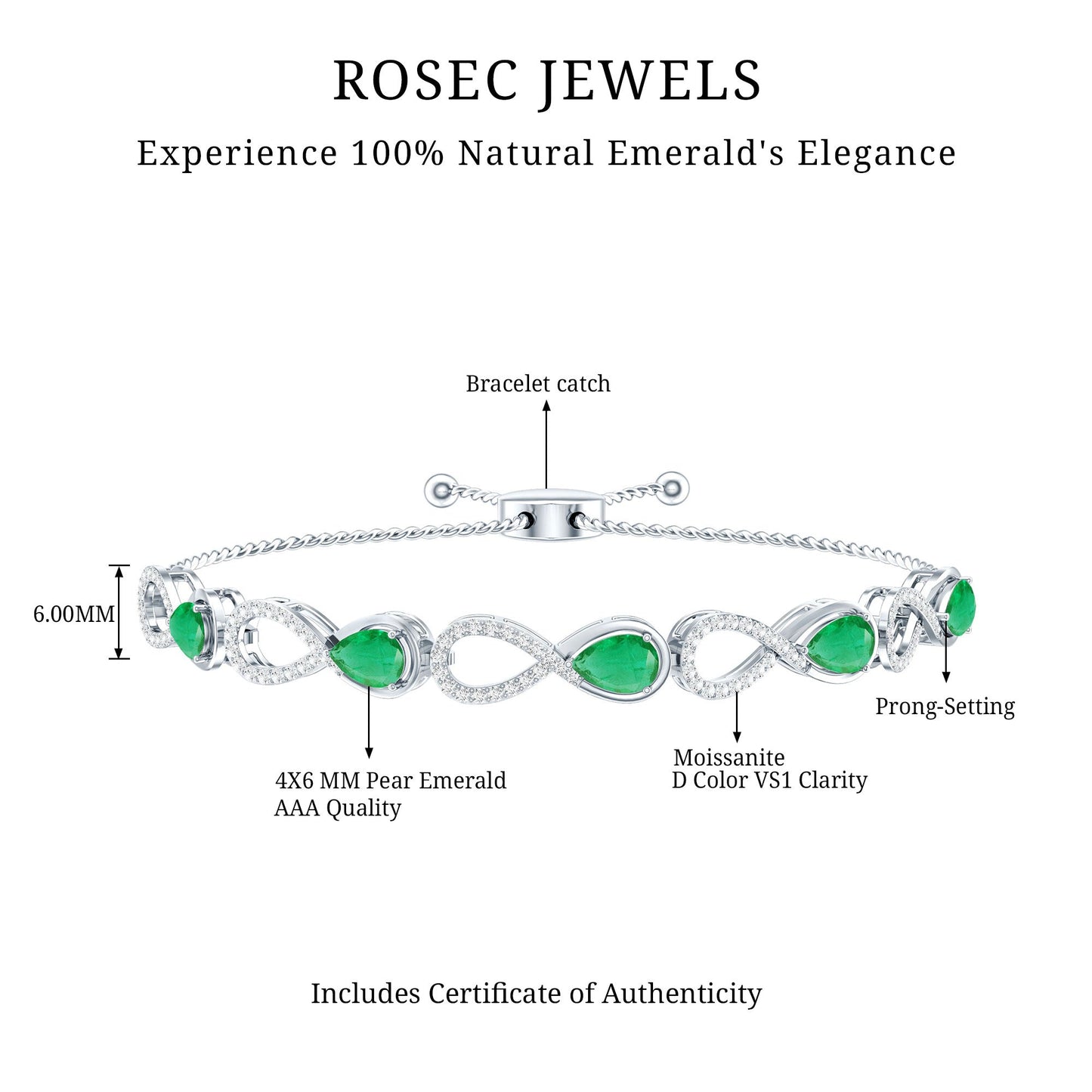 Real Emerald Infinity Bracelet With Moissanite