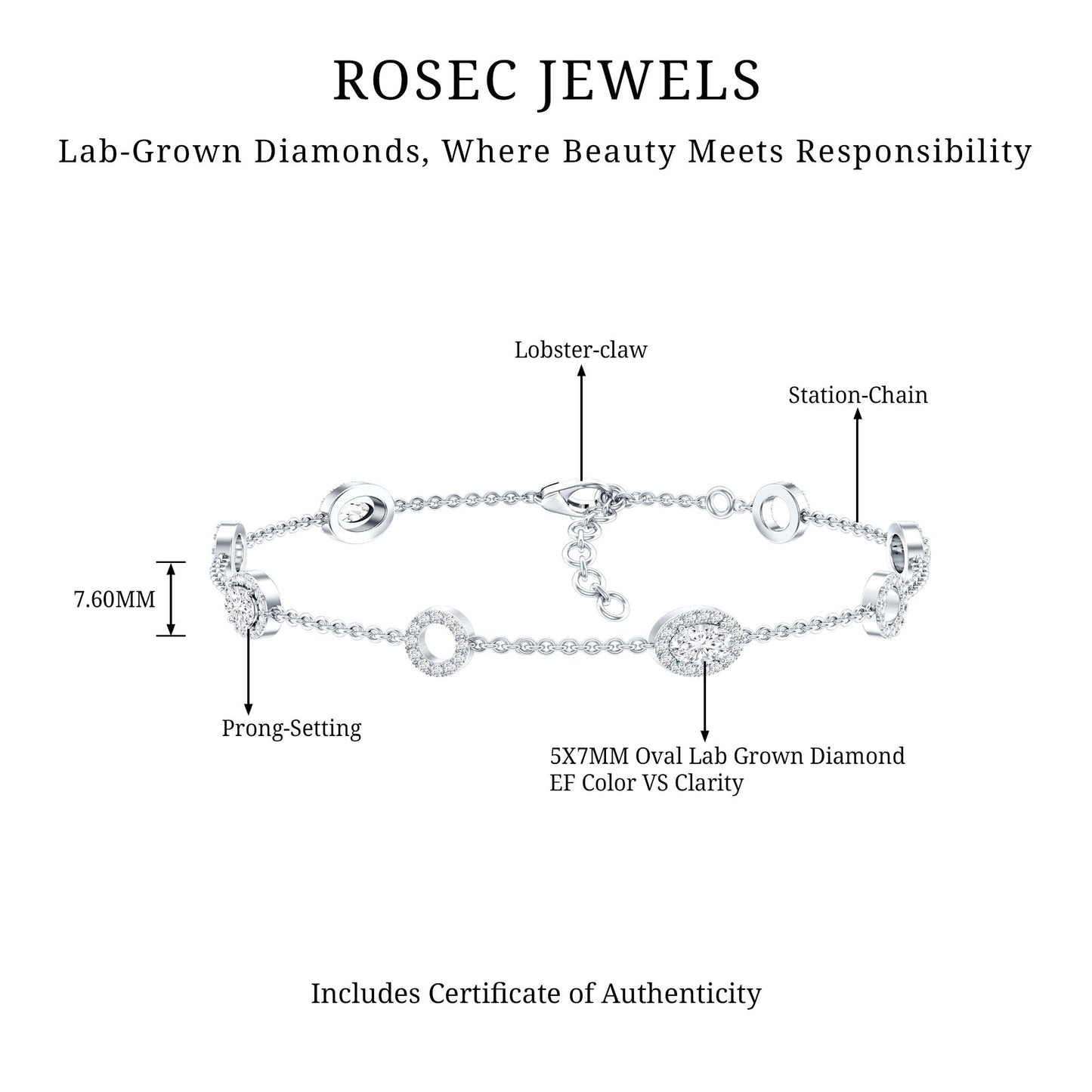 Lab Grown Diamond Bridal Station Chain Bracelet