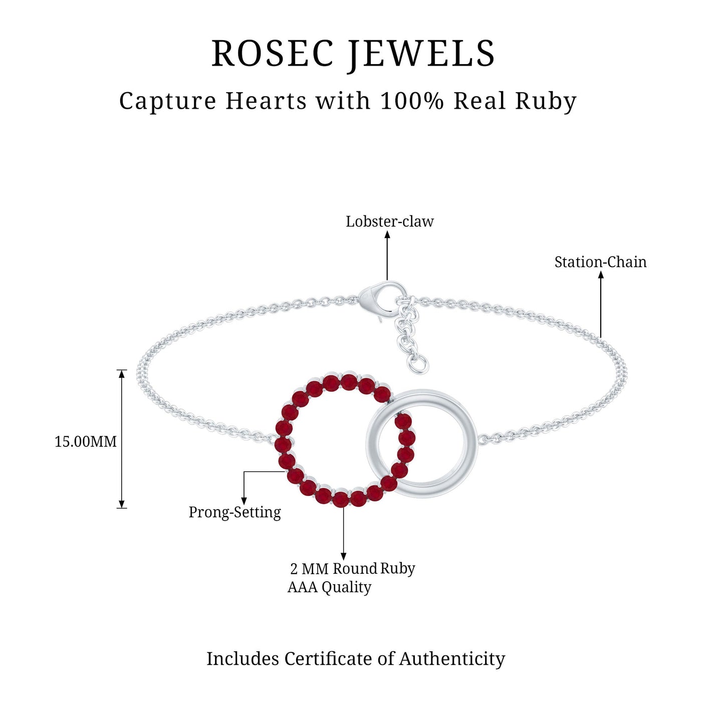 Natural Ruby Interlock Eternity Bracelet with Certificate