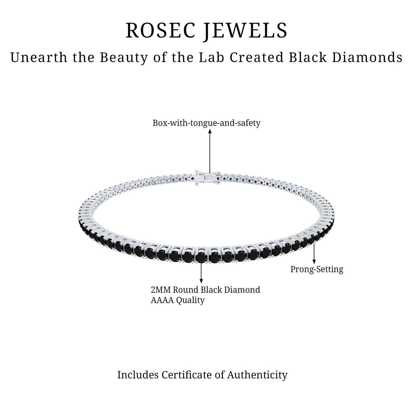 Certified Round Cut Lab Grown Black Diamond Tennis Bracelet