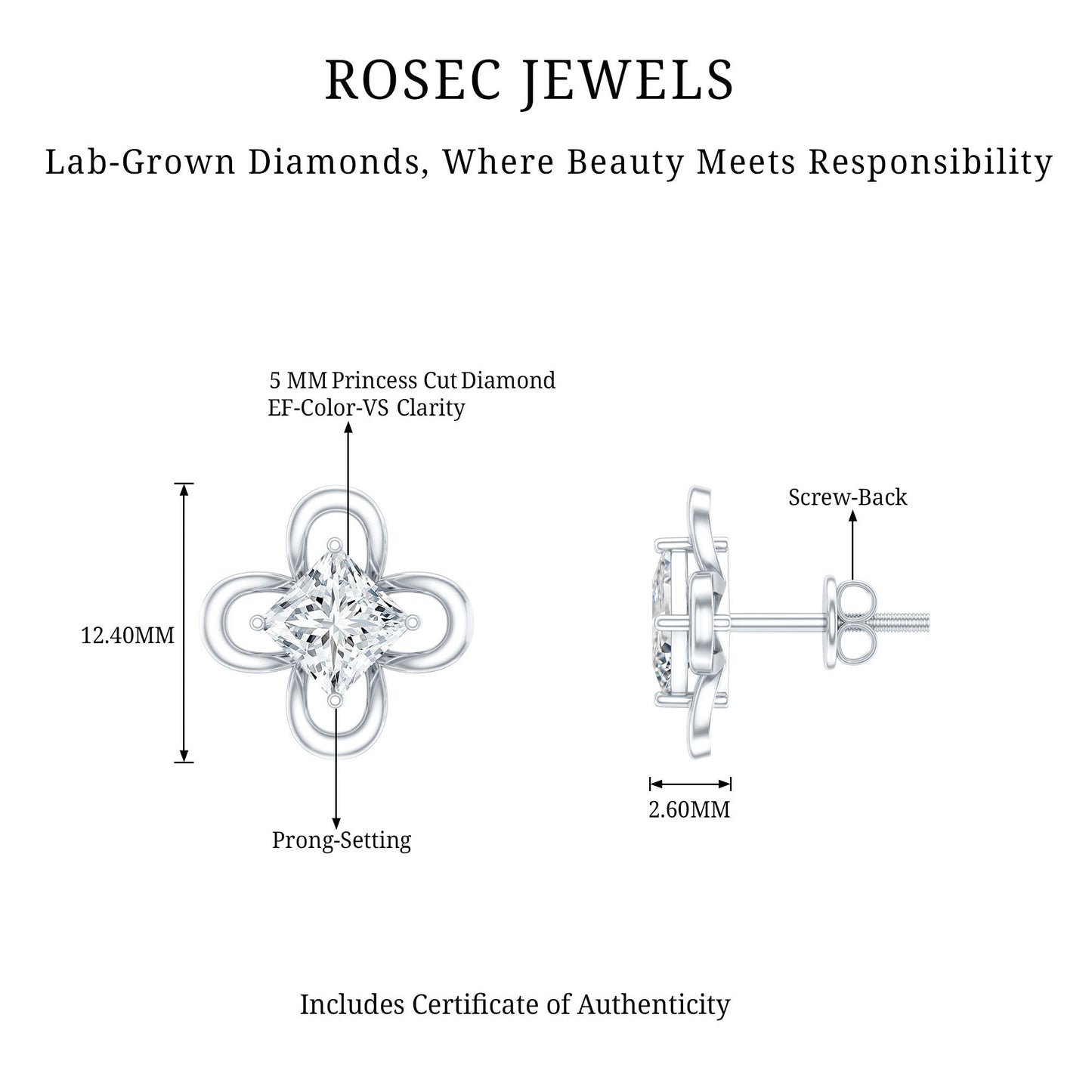 Cute Lab Diamond Flower Stud Earrings