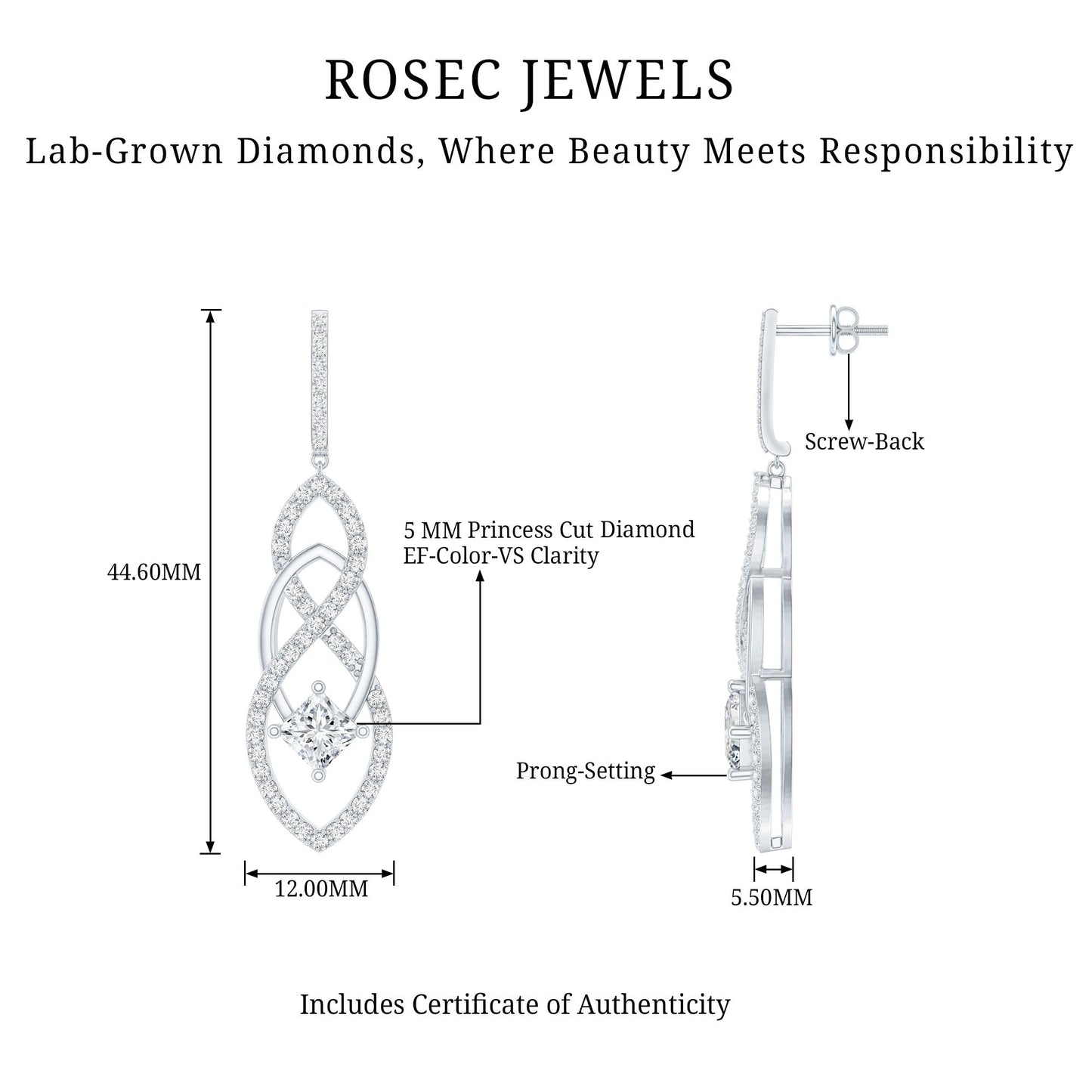 Certified Lab Grown Bridal Dangle Earrings