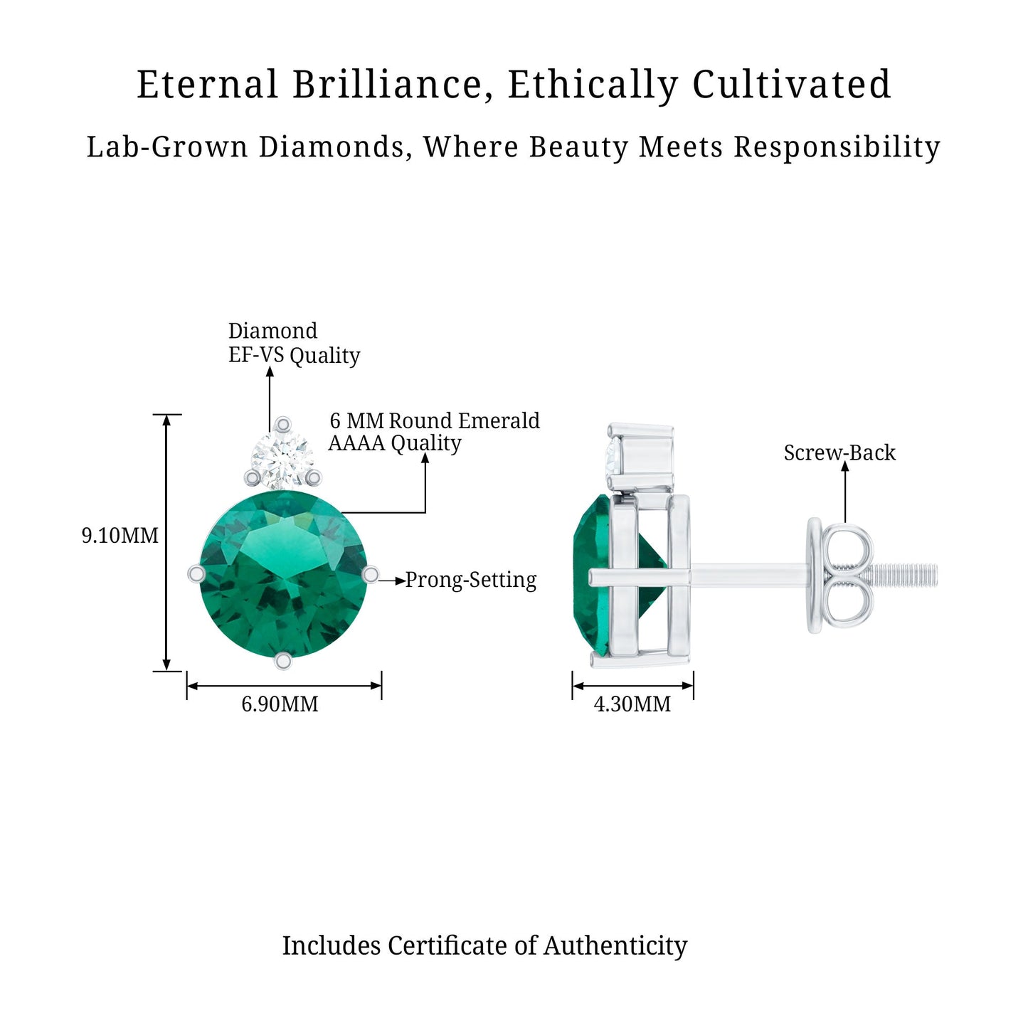 Lab Grown Emerald Screw Back Earrings With Diamond
