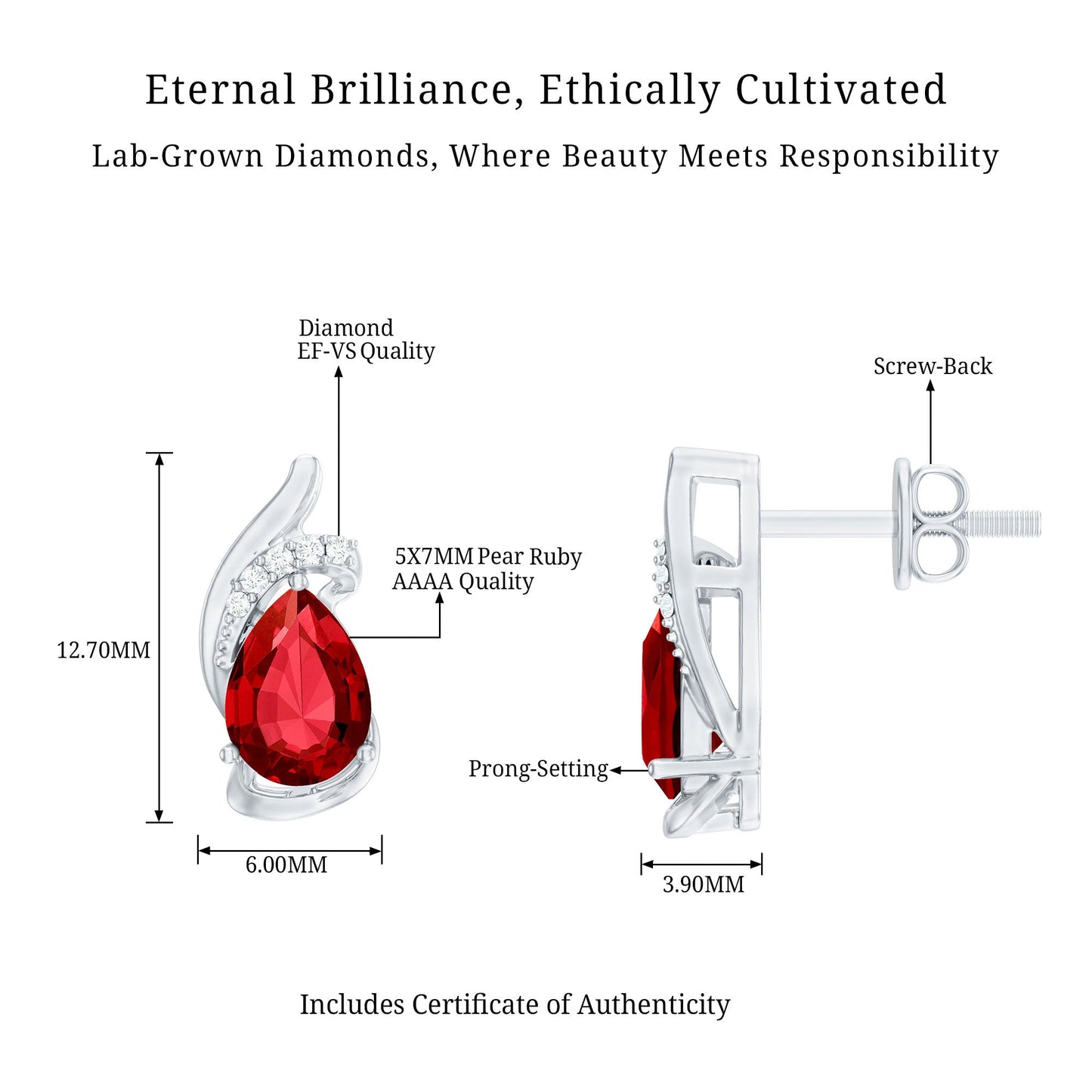 Lab Created Ruby Teardrop Stud Earrings with Diamond Accent