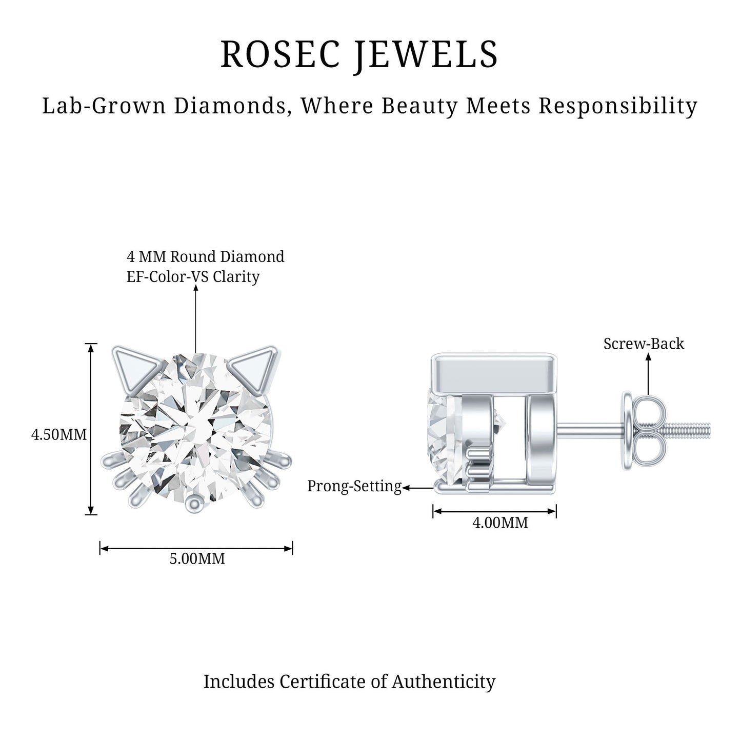 Certified Lab Grown Diamond Hello Kitty Earrings