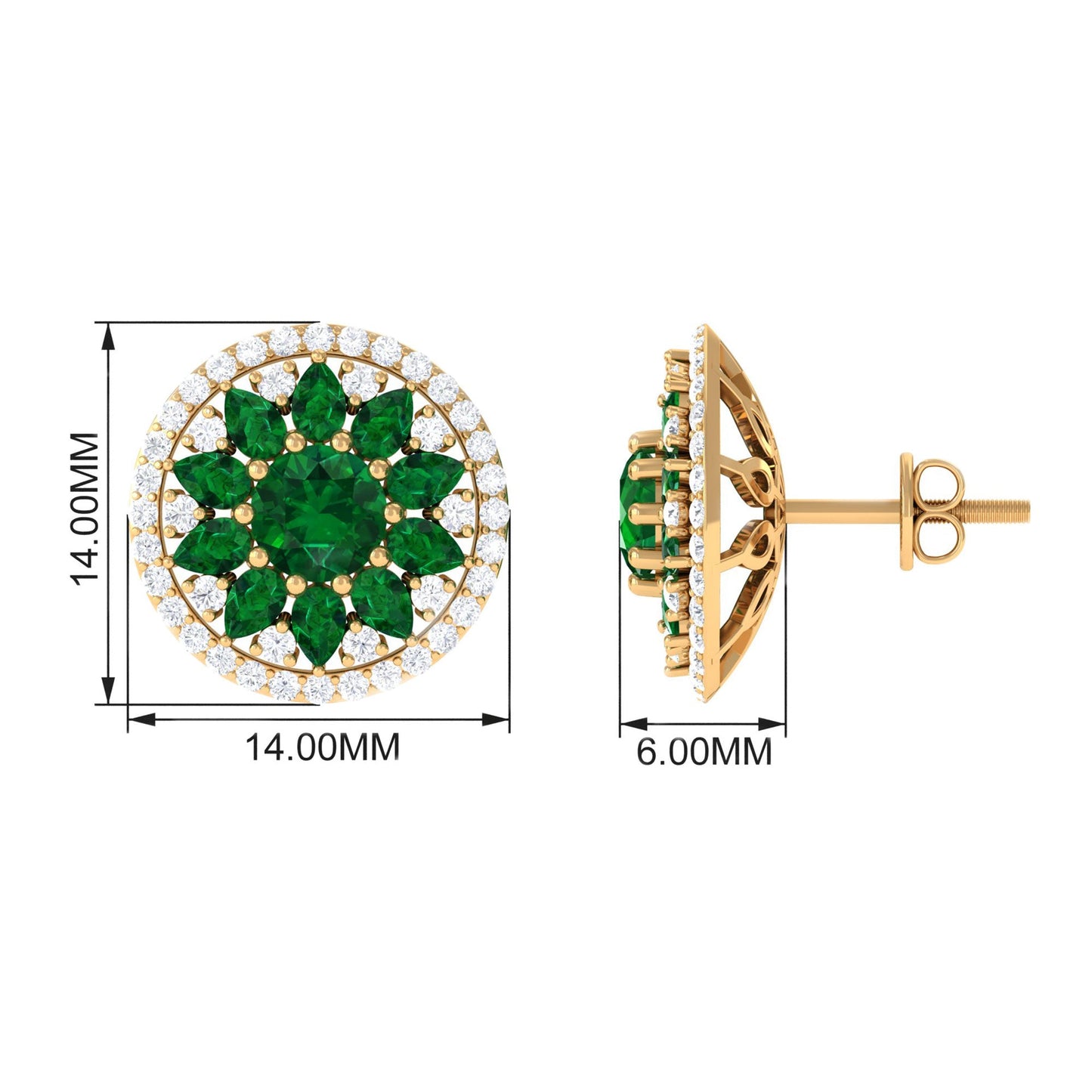 Lab Created Emerald and Moissanite Big Stud Earrings