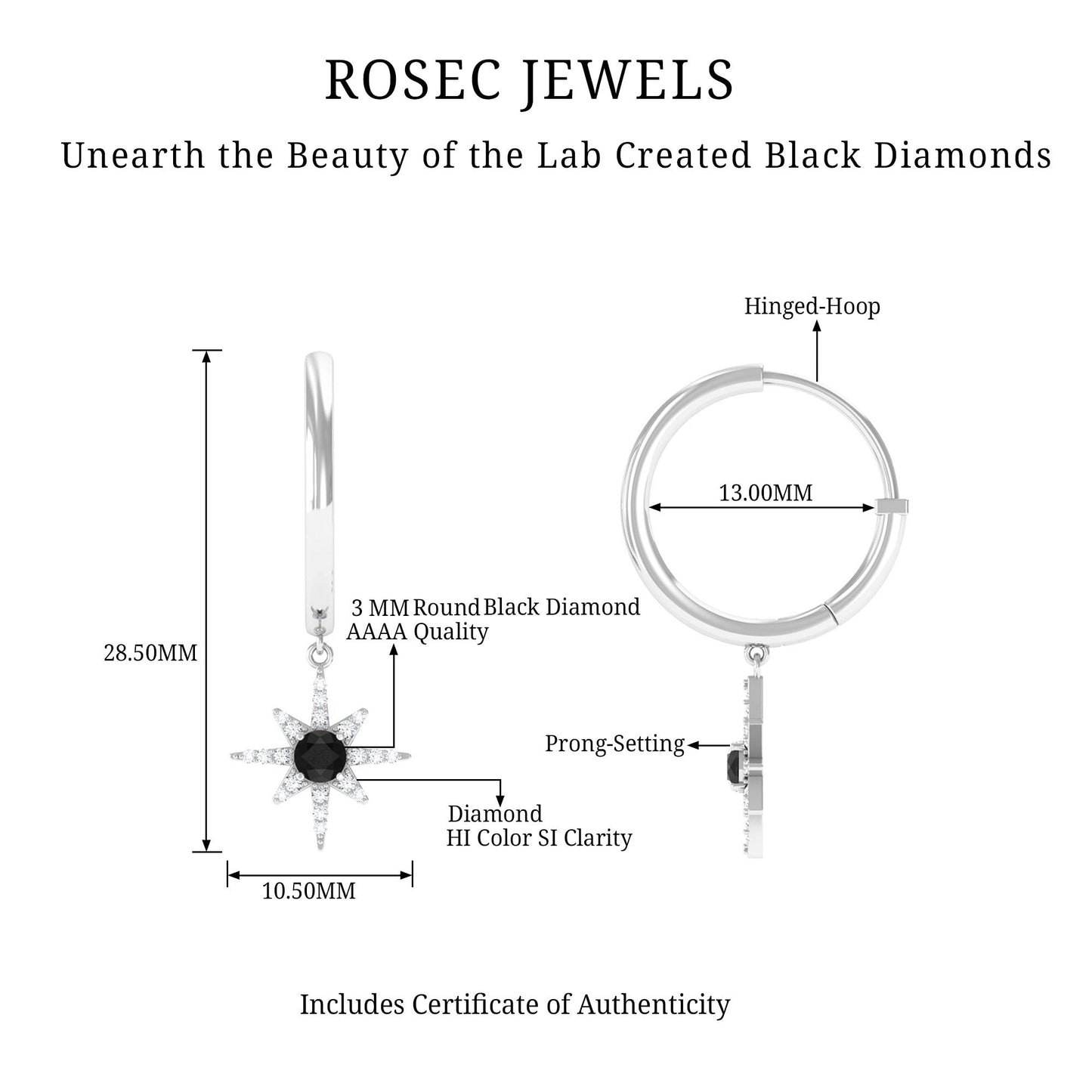 Lab Created Black and White Diamond Sunburst Hoop Earrings