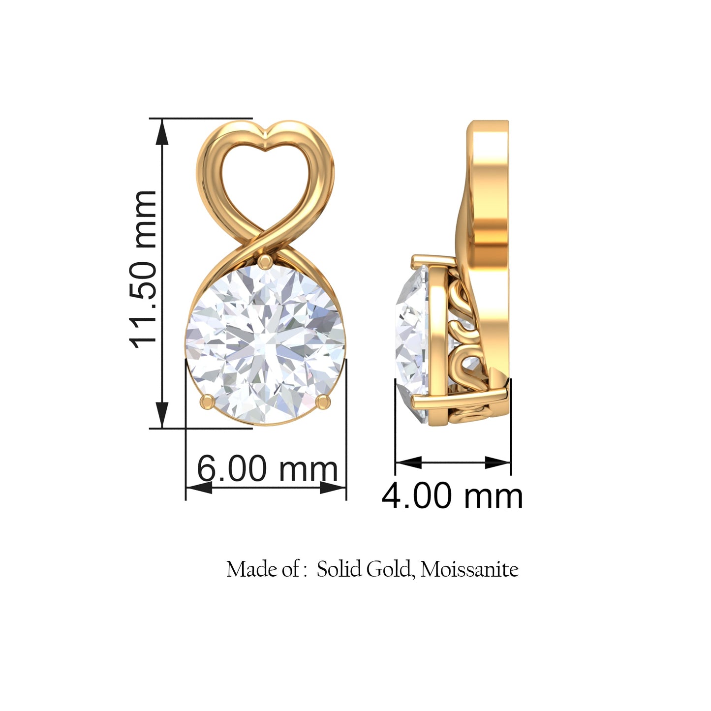 1.9 Carat Round Shape Solitaire Moissanite Heart Stud Earrings